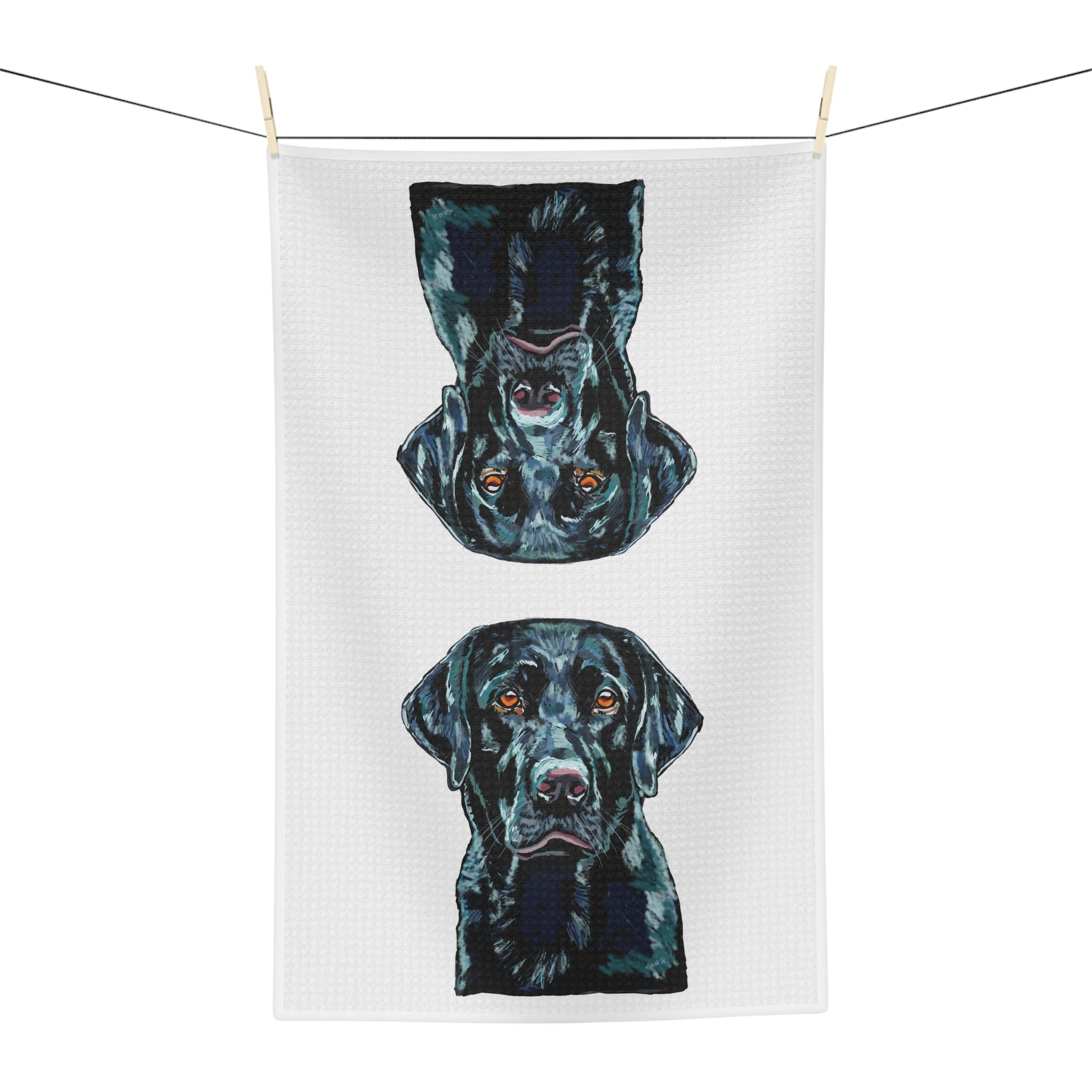 Black Labrador Microfiber Waffle Kitchen Towel — Dog Portrait Kitchen Towel - Blue Cava