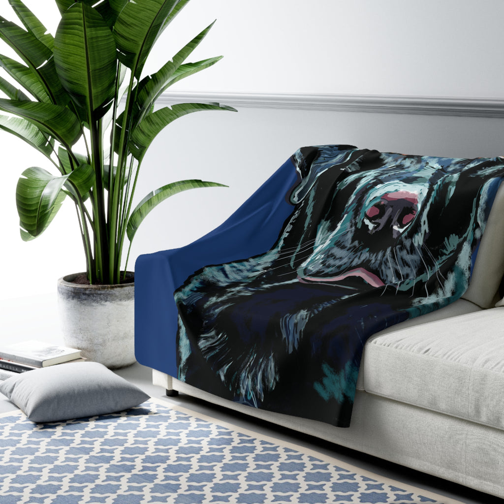 Black Labrador Sherpa Fleece Blanket - Blue Cava