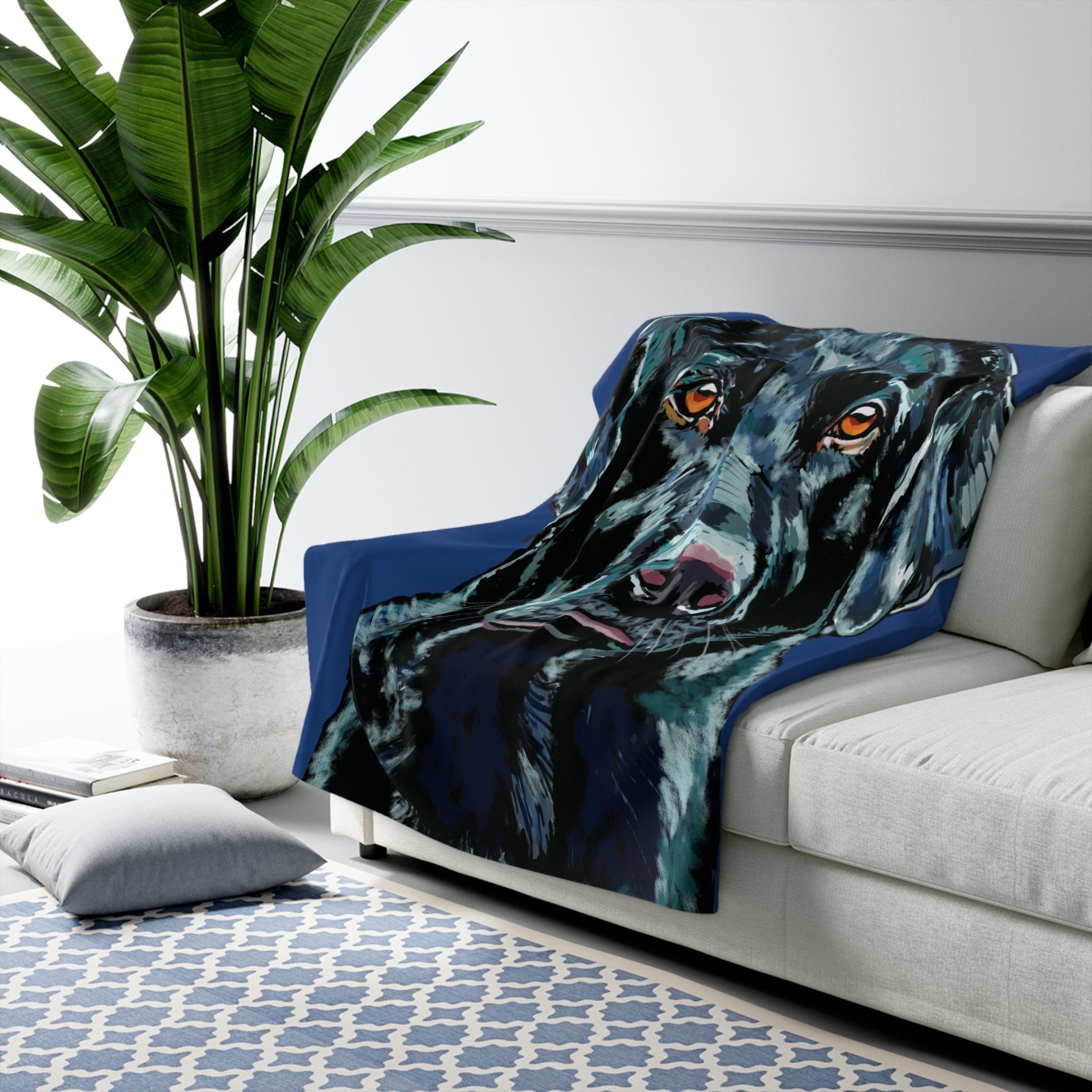 Black Labrador Sherpa Fleece Blanket - Blue Cava