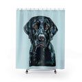 Black Labrador Shower Curtain — Dog Portrait Bathroom Decor - Blue Cava