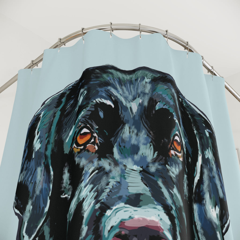 Black Labrador Shower Curtain — Dog Portrait Bathroom Decor - Blue Cava