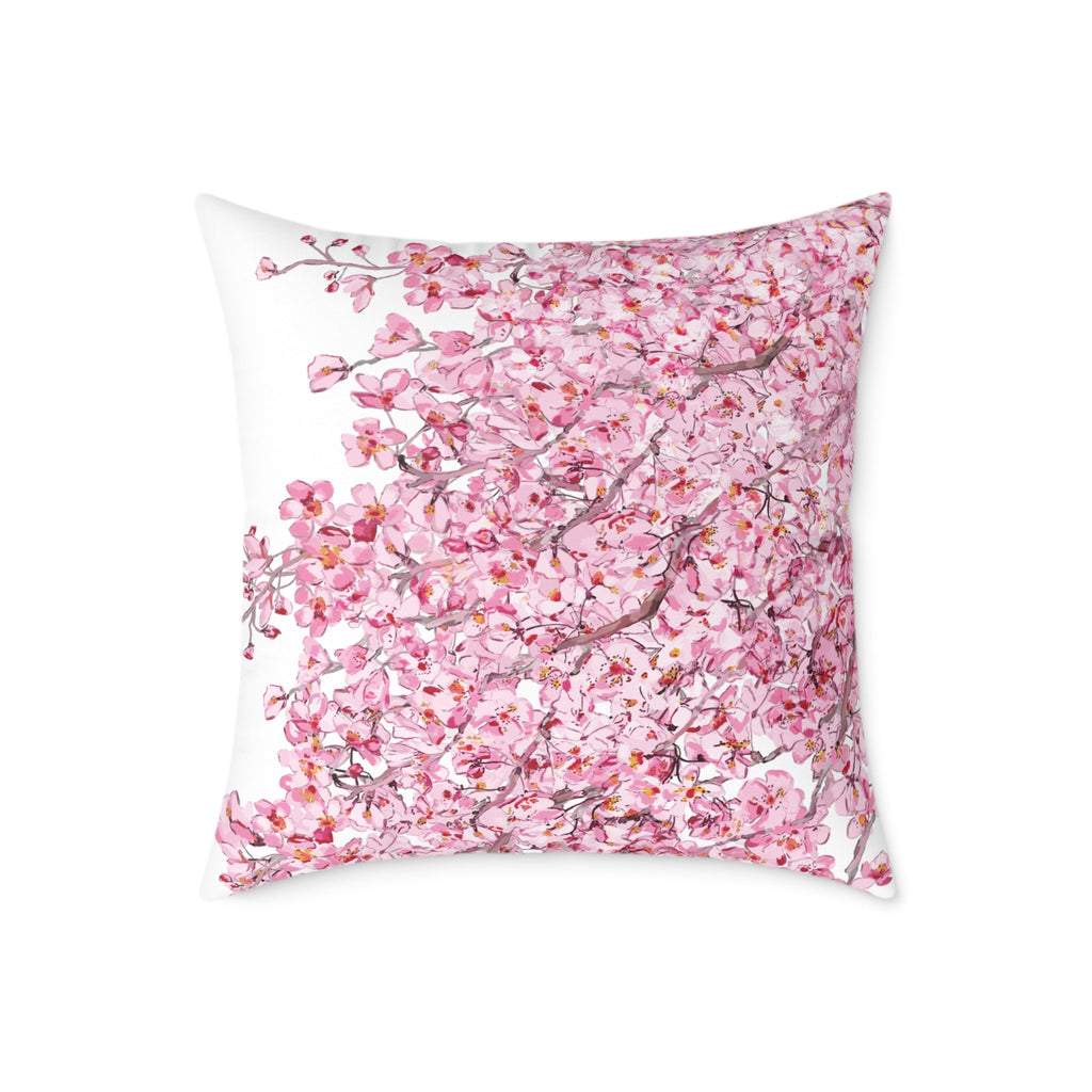 Blossom Floral Square Poly Canvas Pillow - Soft and Elegant Home Decor - Blue Cava