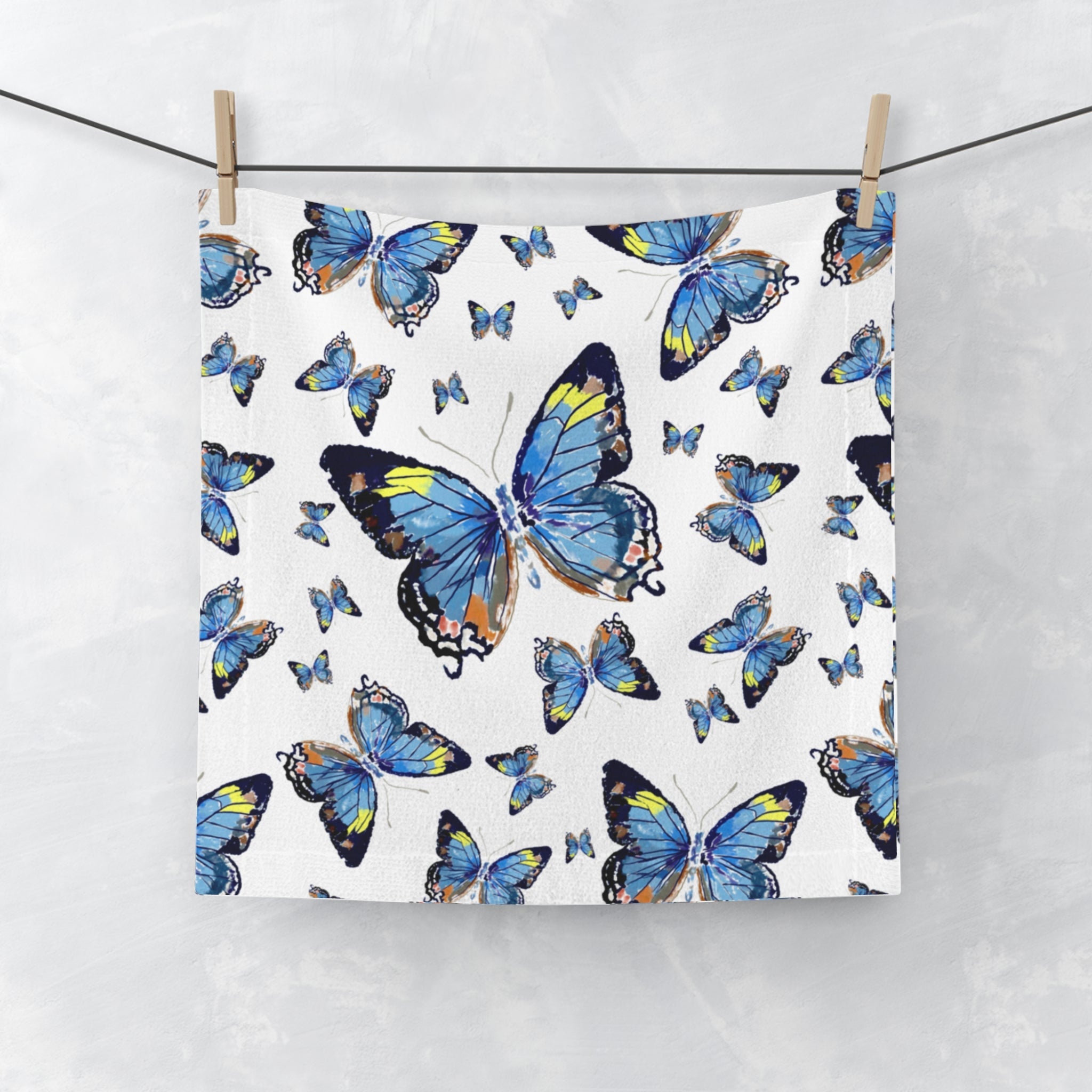 Blue Butterflies Washcloth Towel — Soft Butterfly for Bathroom - Blue Cava