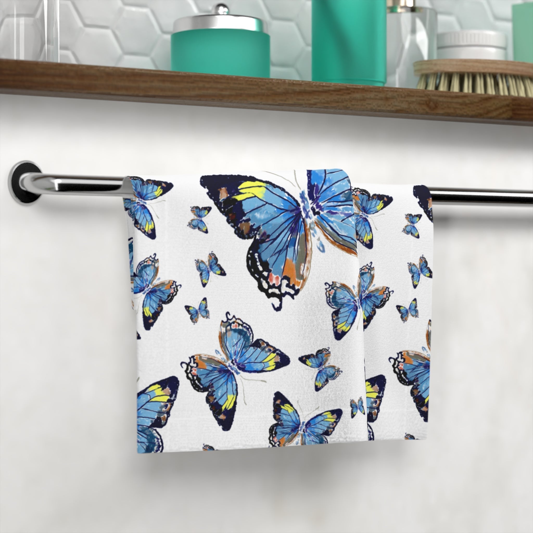 Blue Butterflies Washcloth Towel — Soft Butterfly for Bathroom - Blue Cava