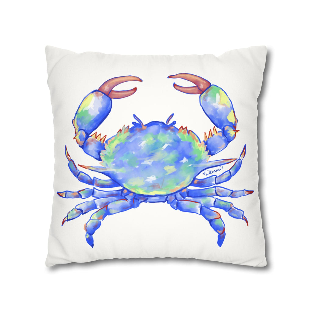 Blue Crab Faux Suede Square Pillow Case - Blue Cava