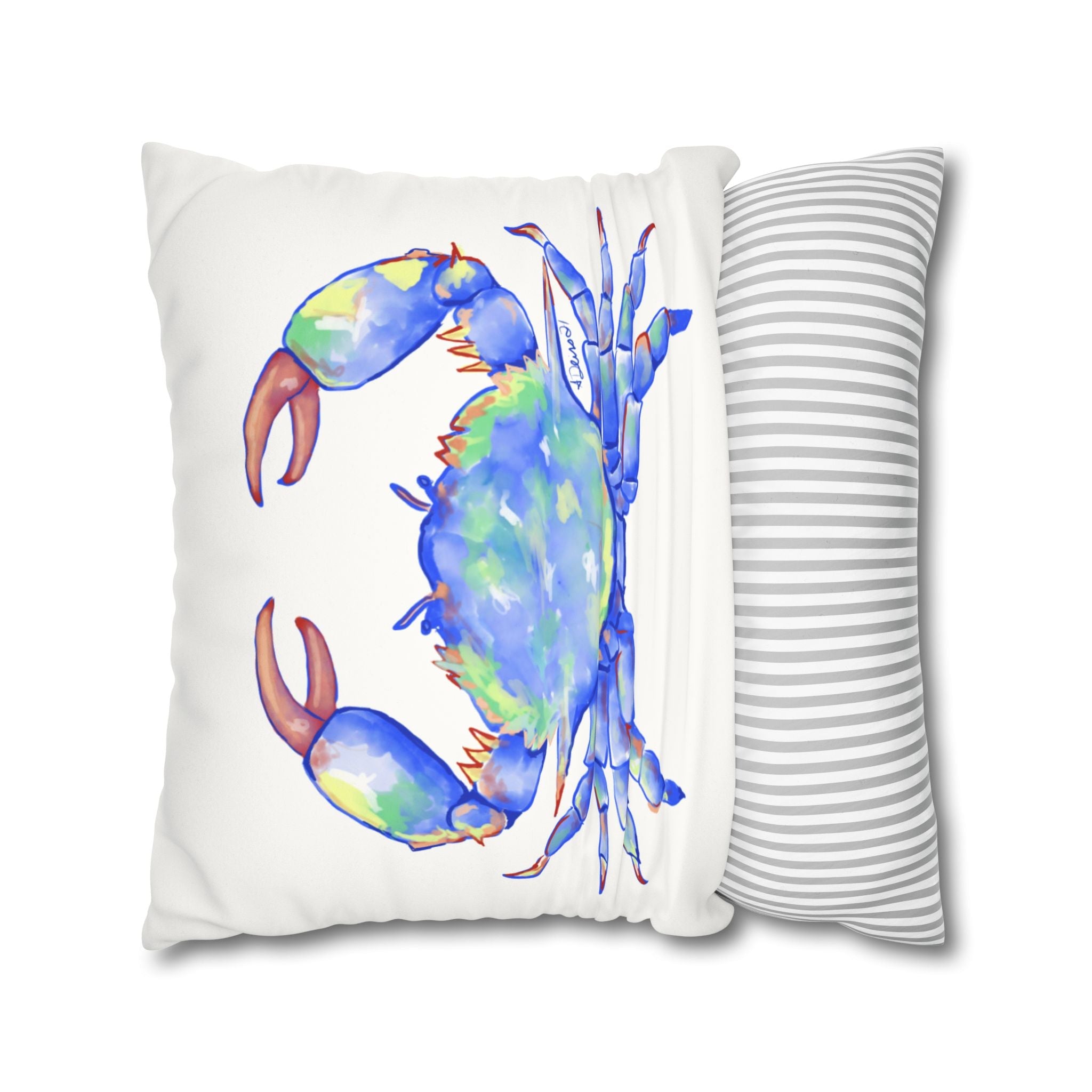 Blue Crab Faux Suede Square Pillow Case - Blue Cava