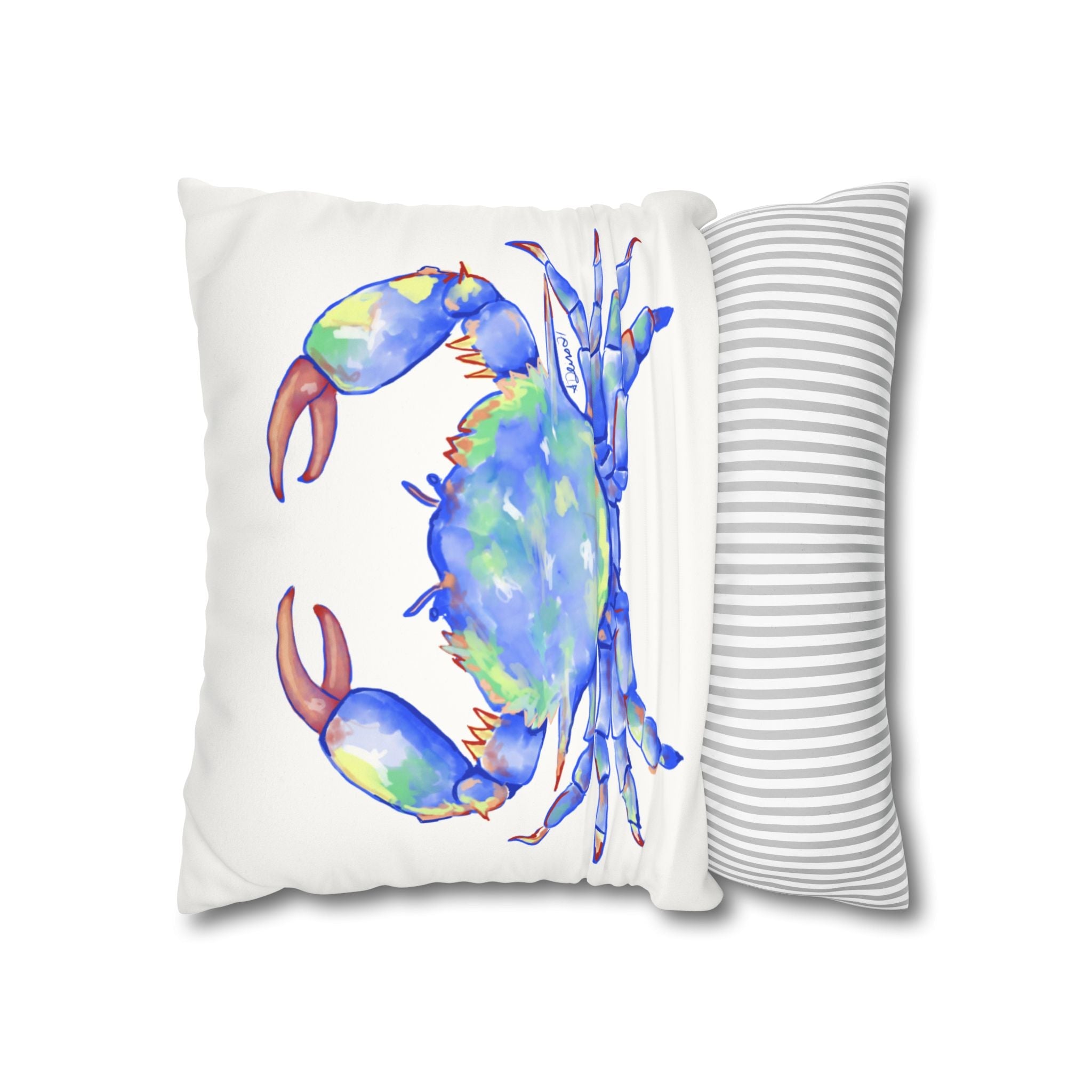 Blue Crab Faux Suede Square Pillow Case - Blue Cava