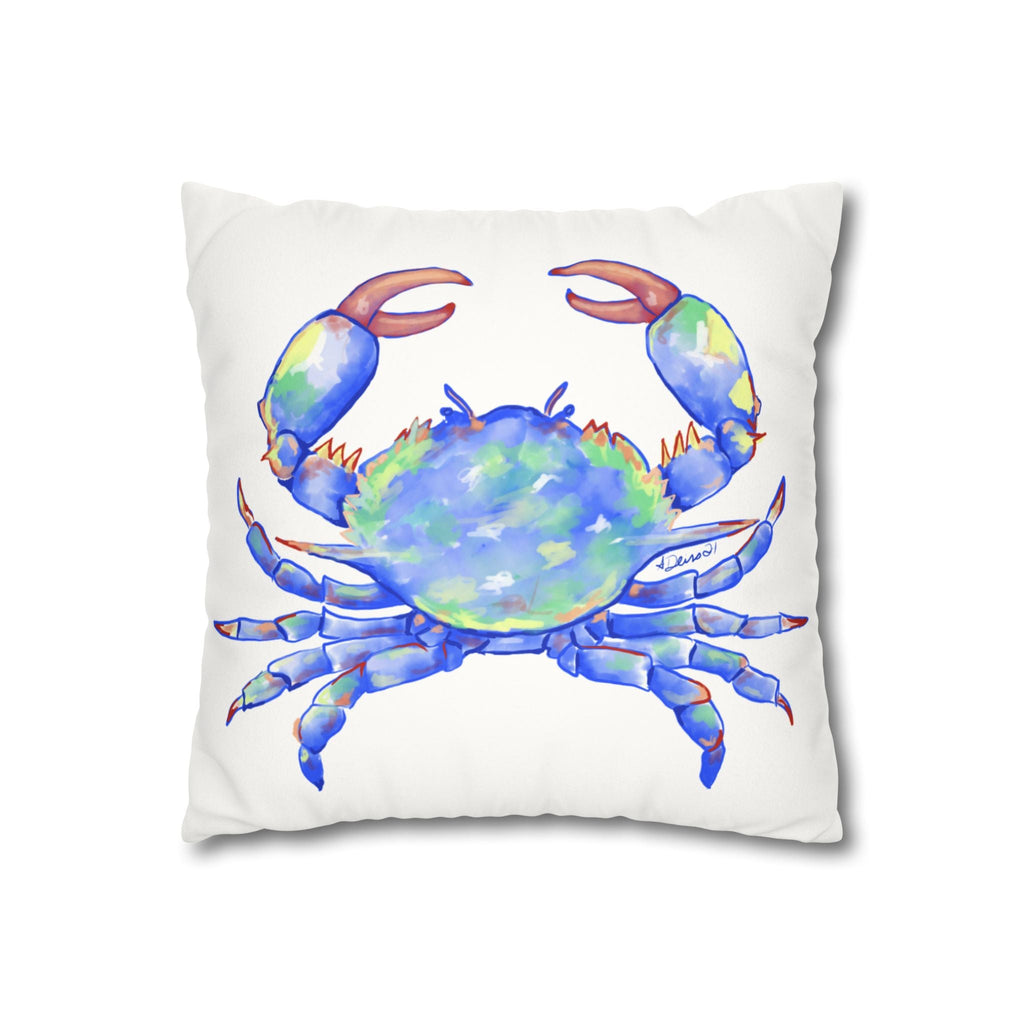 Blue Crab Faux Suede Square Pillow Case - Blue Cava