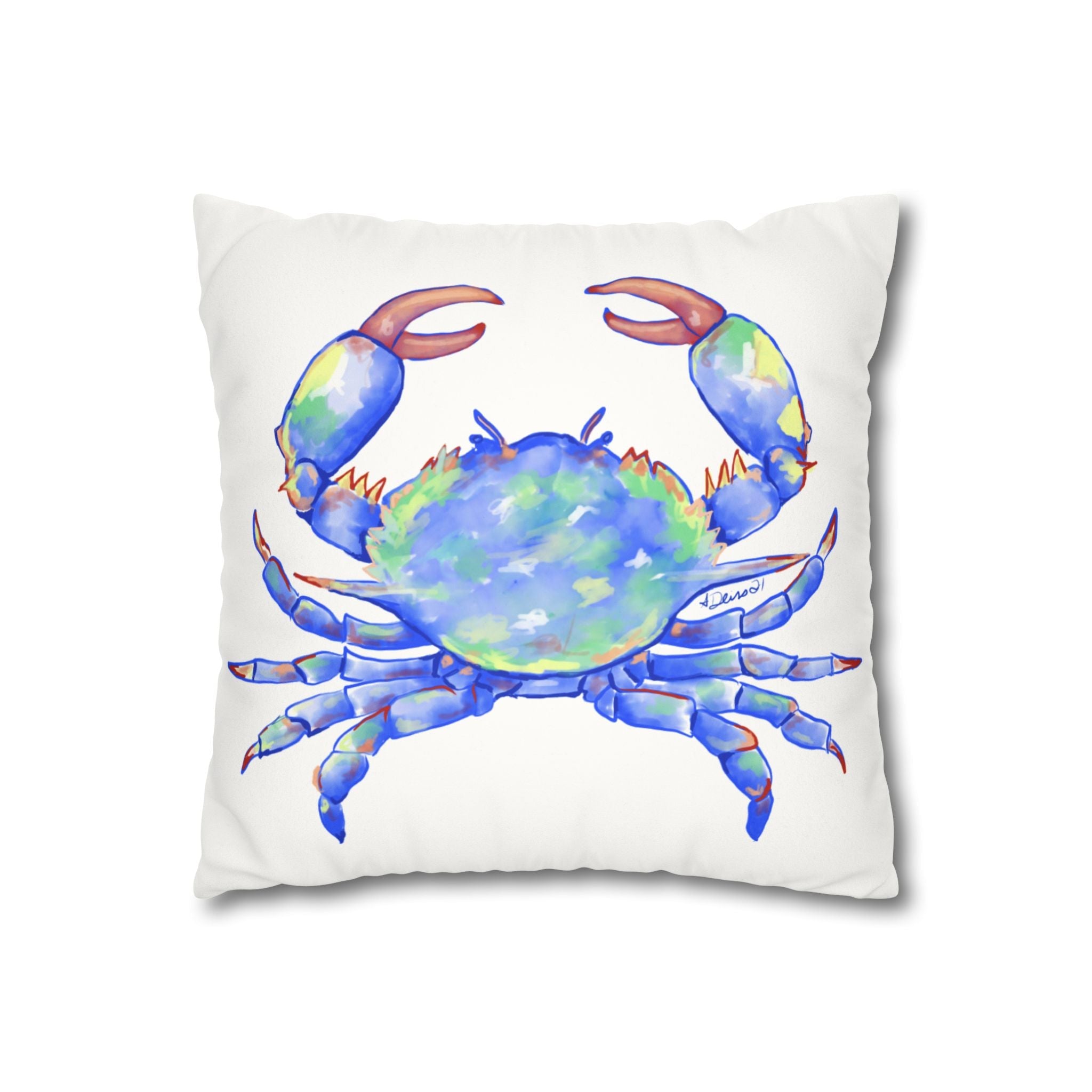 Blue Crab Faux Suede Square Pillow Case - Blue Cava