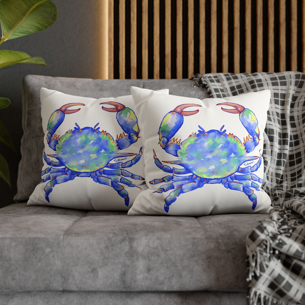 Blue Crab Faux Suede Square Pillow Case - Blue Cava