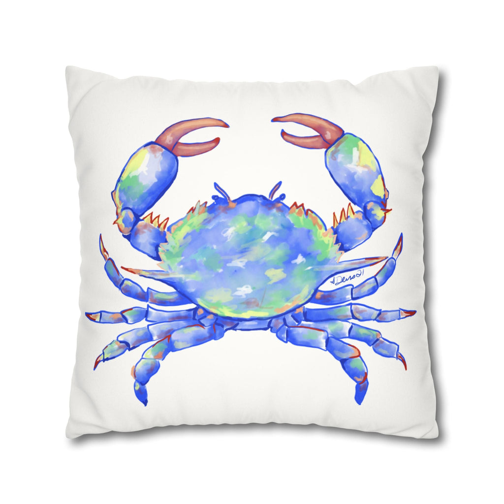 Blue Crab Faux Suede Square Pillow Case - Blue Cava