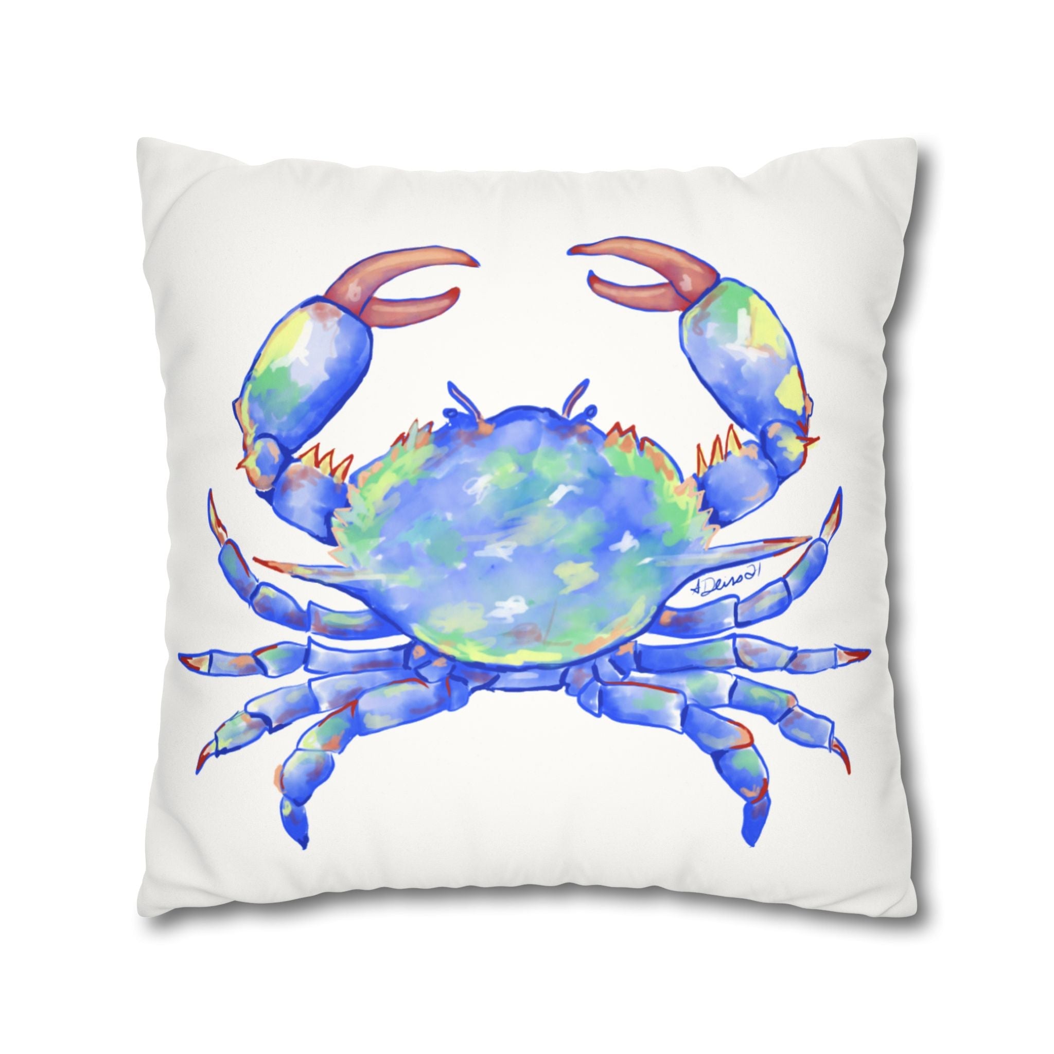Blue Crab Faux Suede Square Pillow Case - Blue Cava