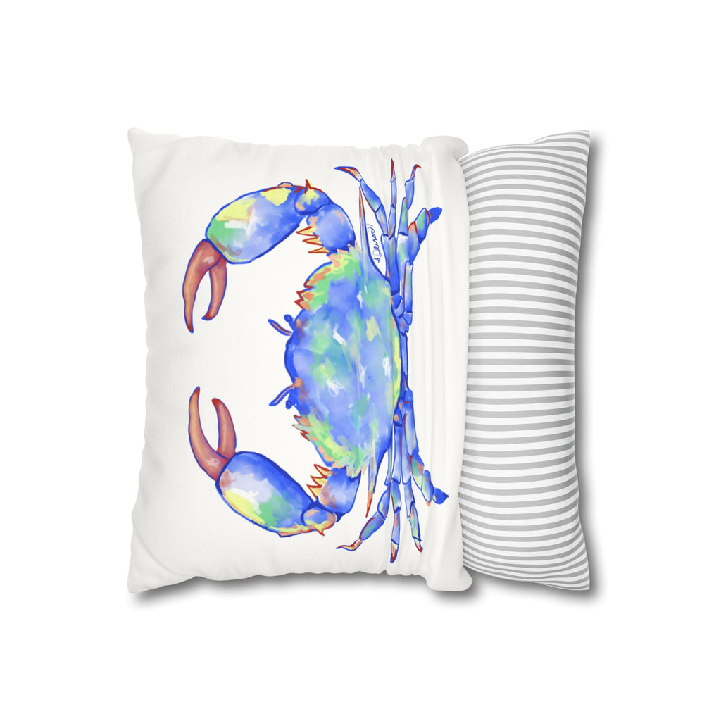 Blue Crab Faux Suede Square Pillow Case - Blue Cava