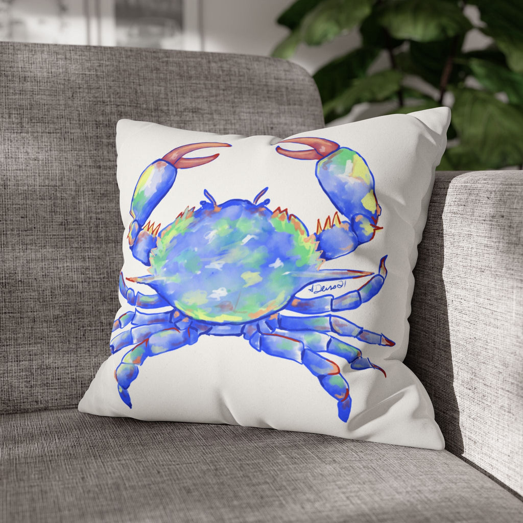 Blue Crab Faux Suede Square Pillow Case - Blue Cava