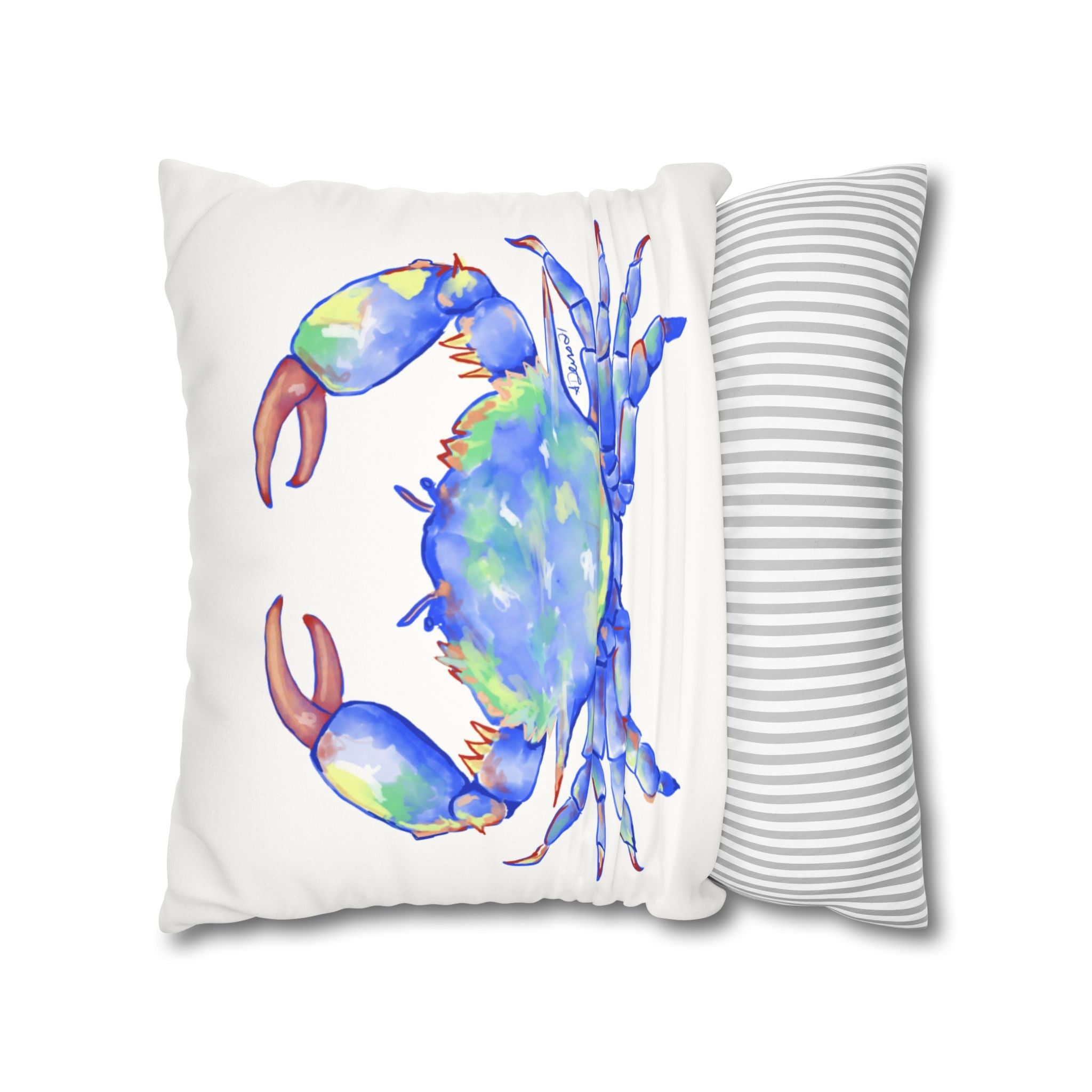 Blue Crab Faux Suede Square Pillow Case - Blue Cava