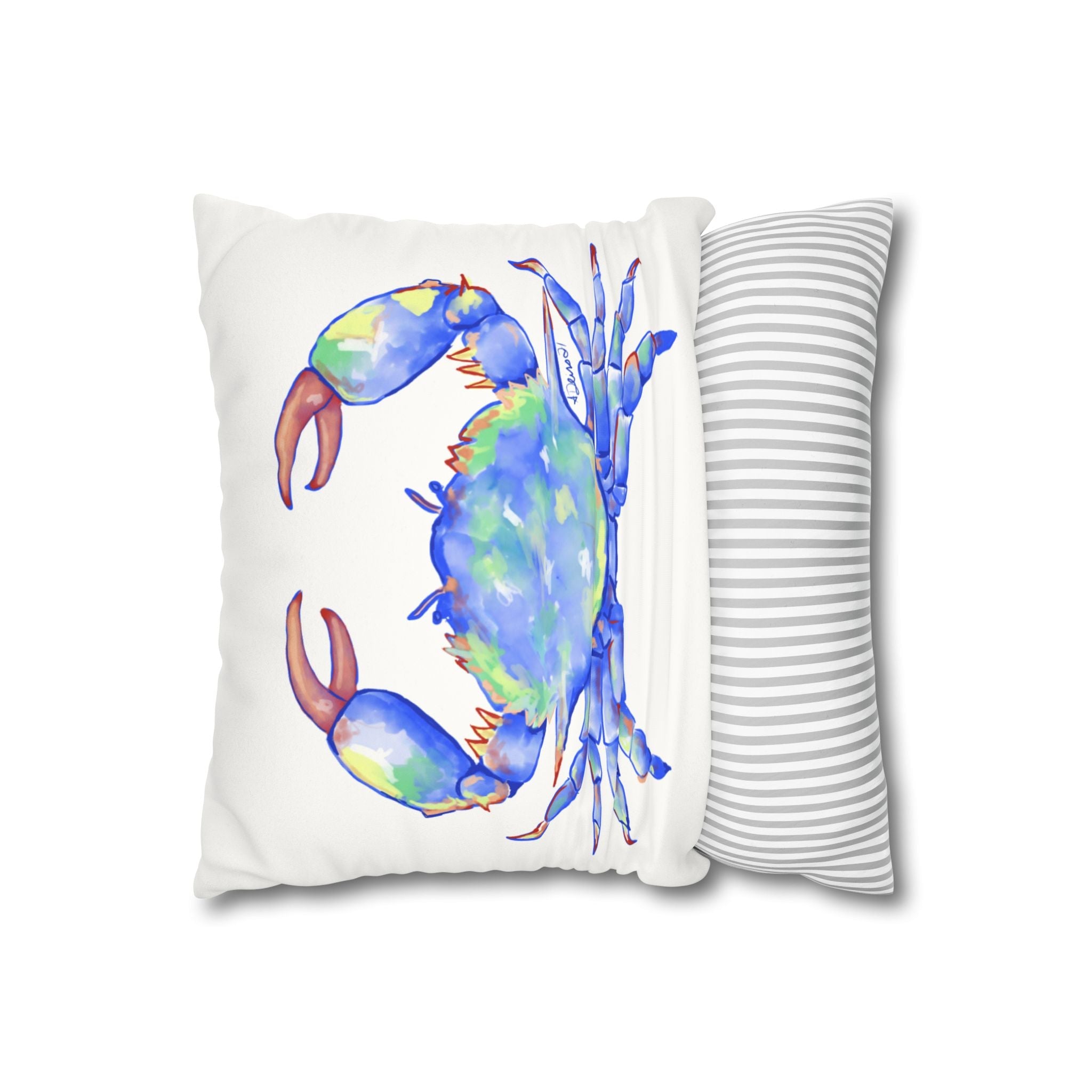 Blue Crab Faux Suede Square Pillow Case - Blue Cava