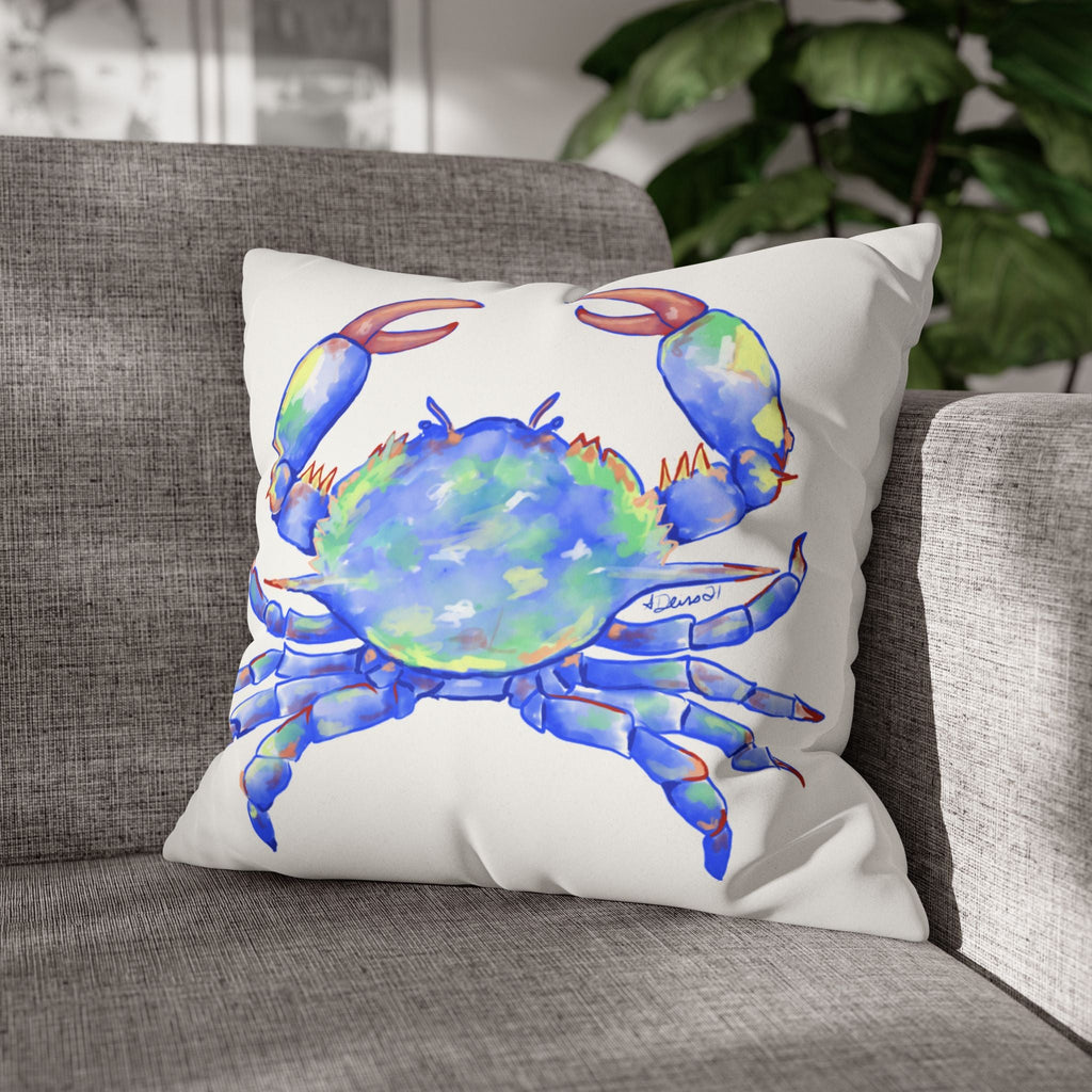 Blue Crab Faux Suede Square Pillow Case - Blue Cava