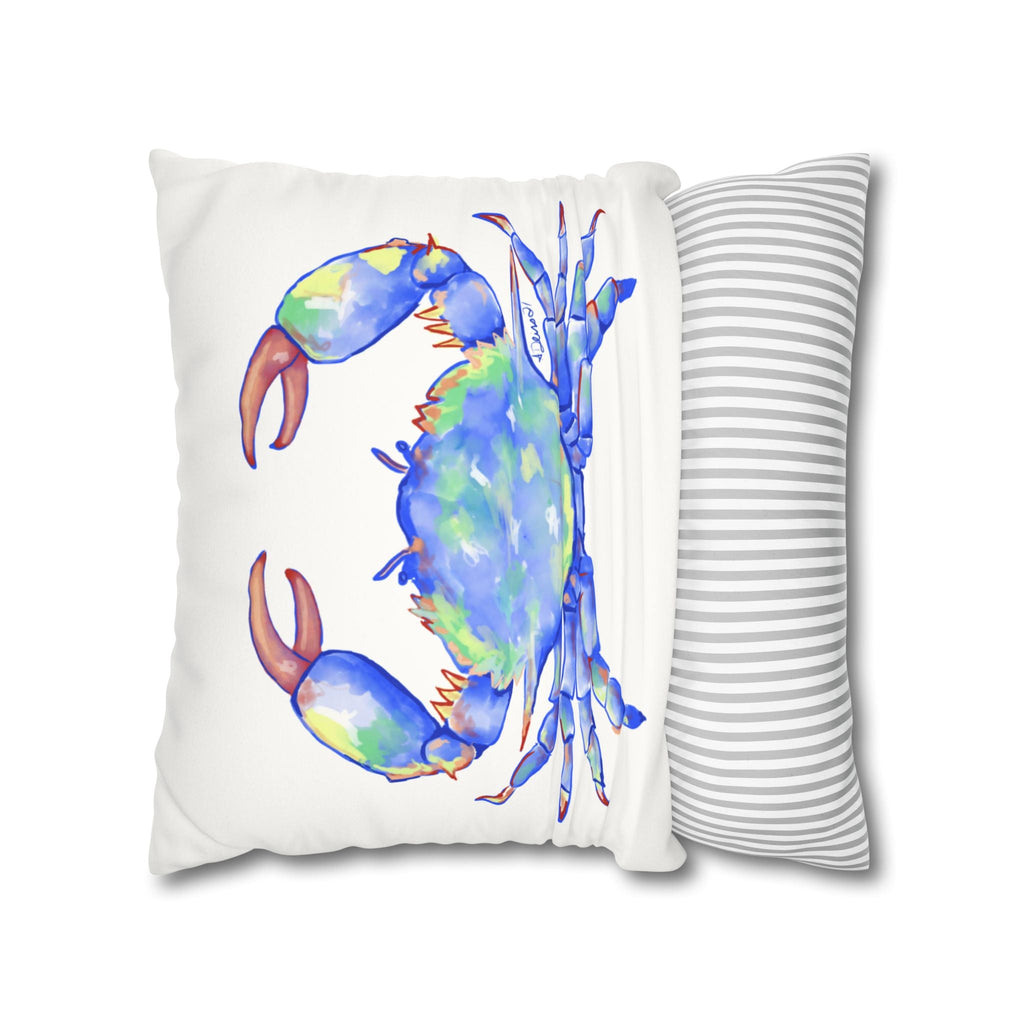 Blue Crab Faux Suede Square Pillow Case - Blue Cava
