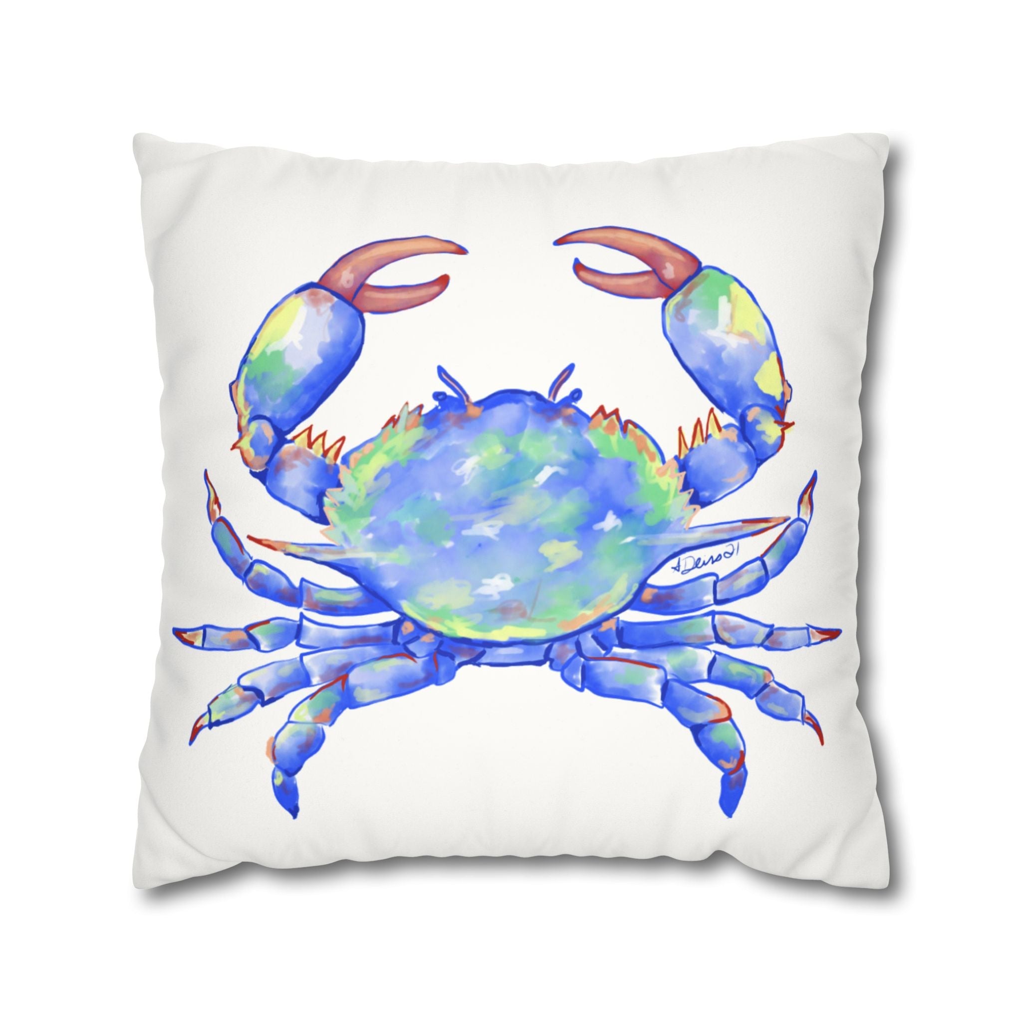 Blue Crab Faux Suede Square Pillow Case - Blue Cava
