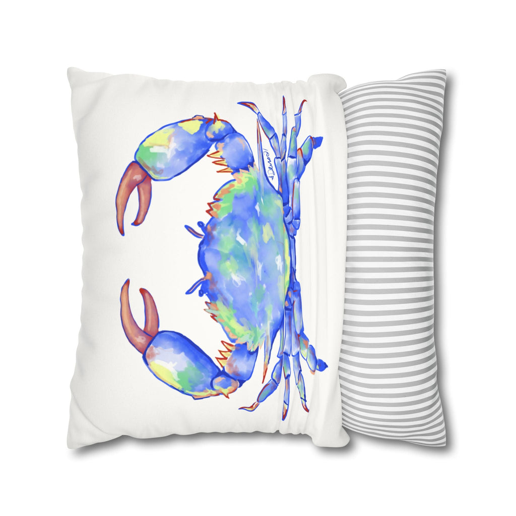 Blue Crab Faux Suede Square Pillow Case - Blue Cava