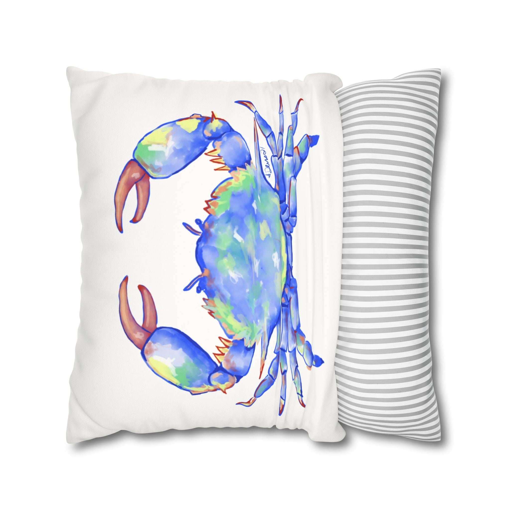 Blue Crab Faux Suede Square Pillow Case - Blue Cava