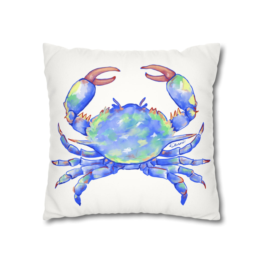 Blue Crab Faux Suede Square Pillow Case - Blue Cava