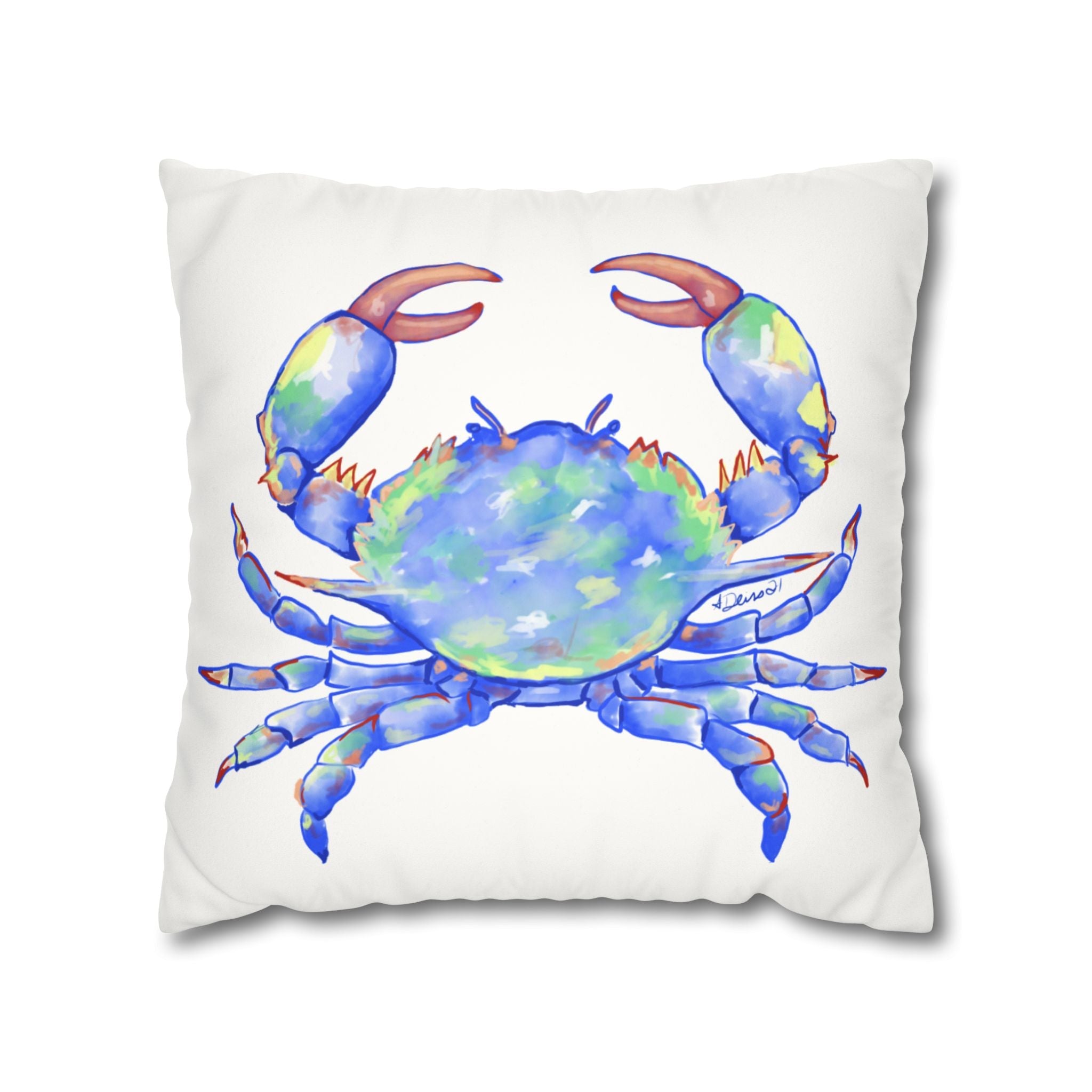 Blue Crab Faux Suede Square Pillow Case - Blue Cava