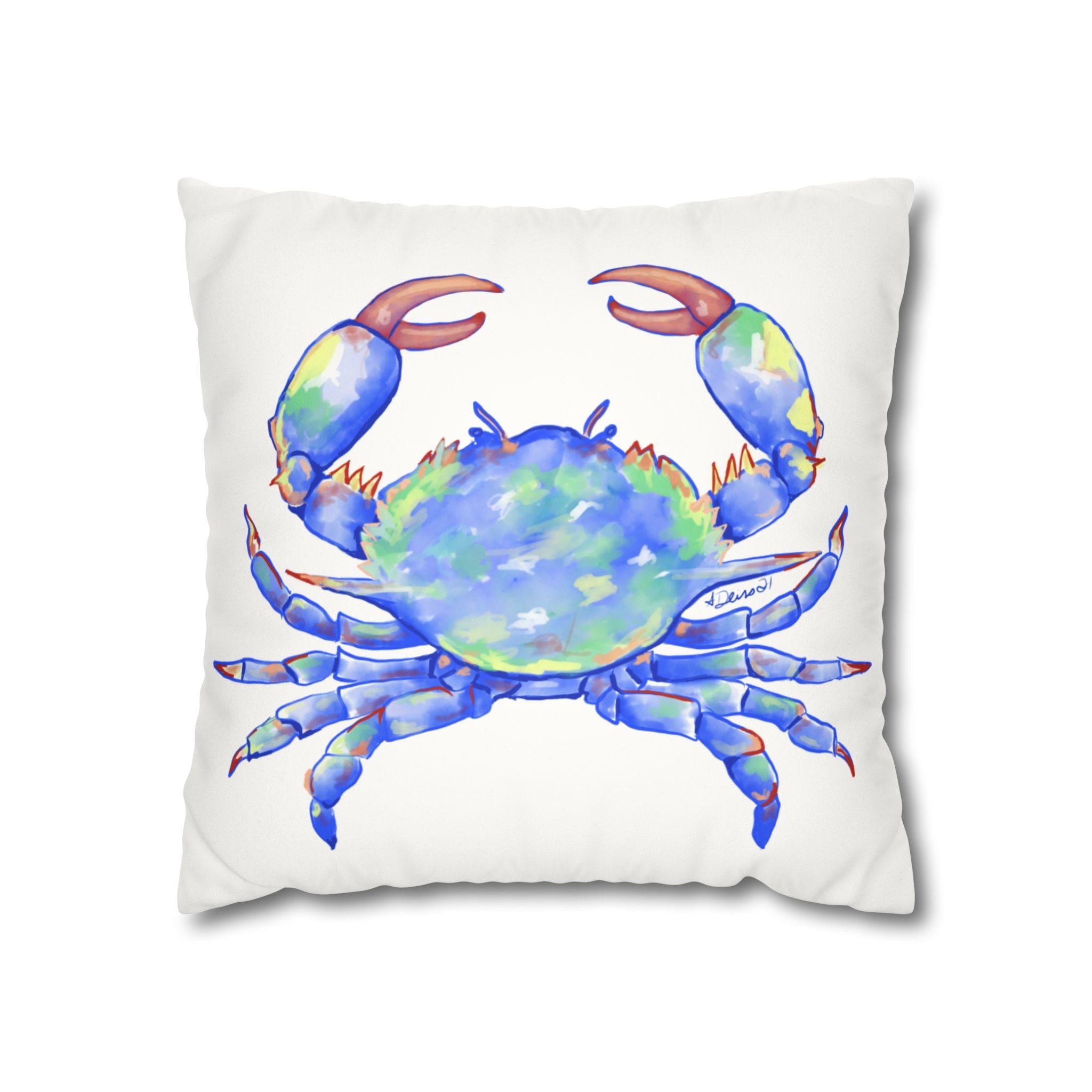 Blue Crab Faux Suede Square Pillow Case - Blue Cava