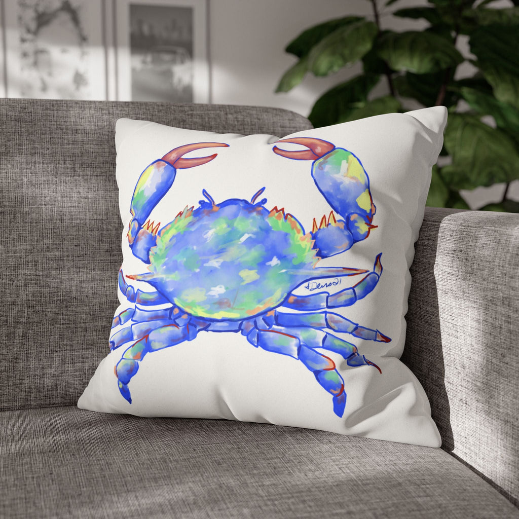 Blue Crab Faux Suede Square Pillow Case - Blue Cava