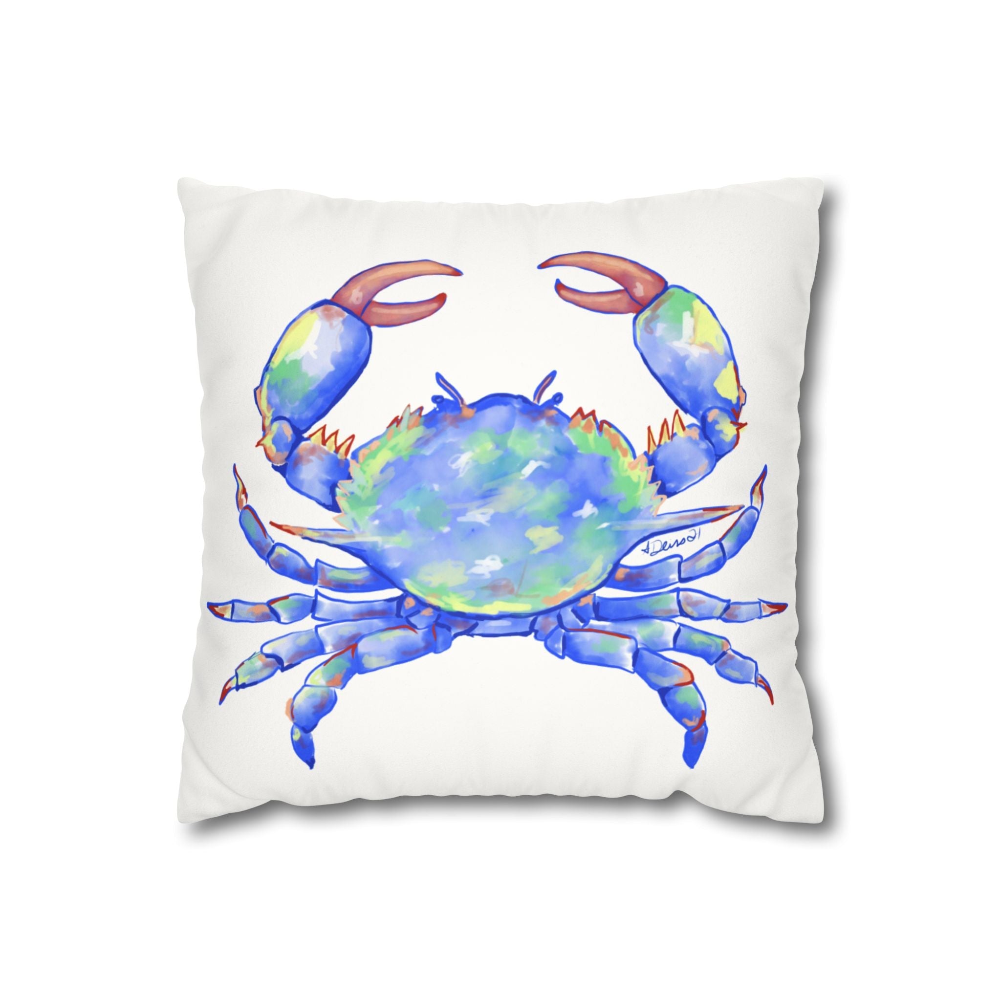 Blue Crab Faux Suede Square Pillow Case - Blue Cava