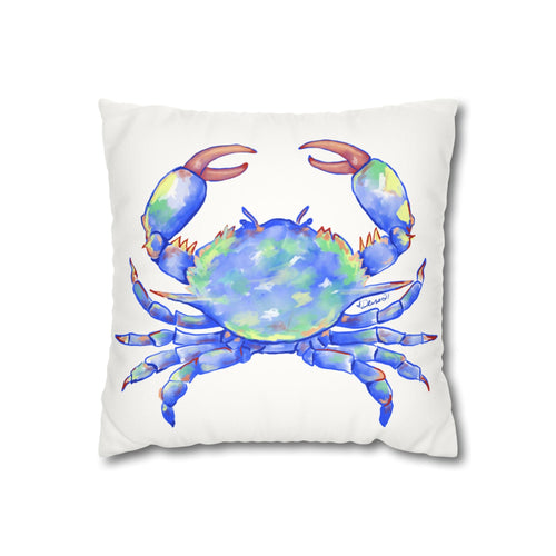 Blue Crab Faux Suede Square Pillow Case - Blue Cava