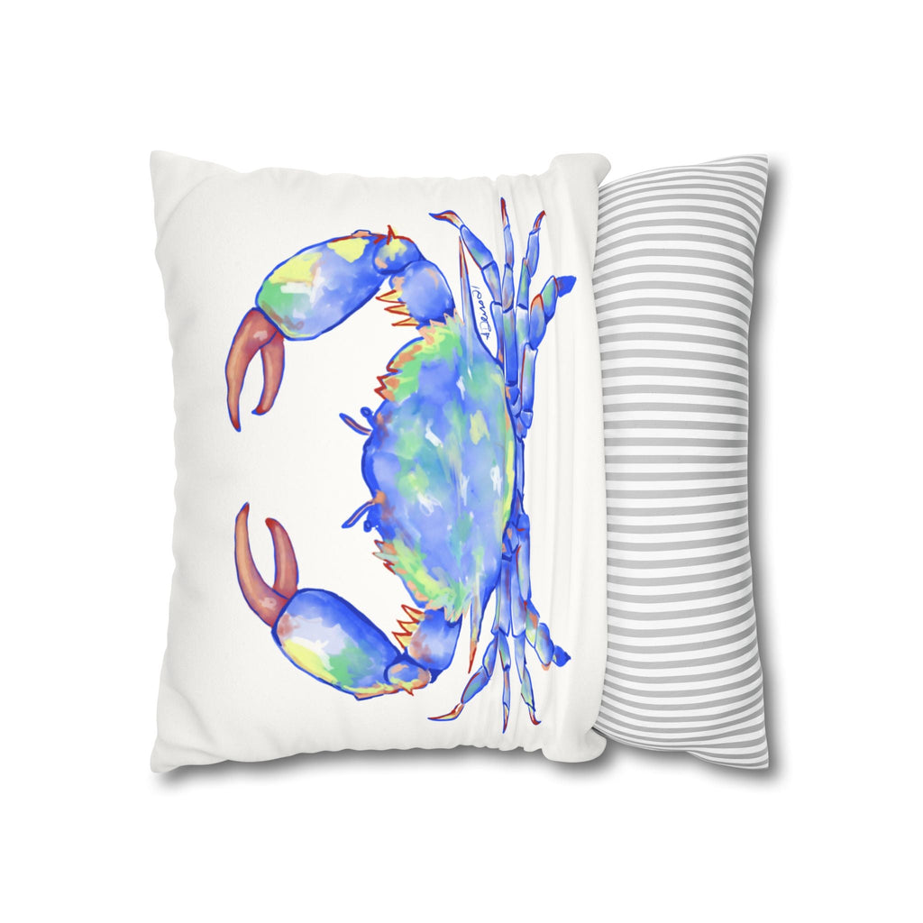 Blue Crab Faux Suede Square Pillow Case - Blue Cava