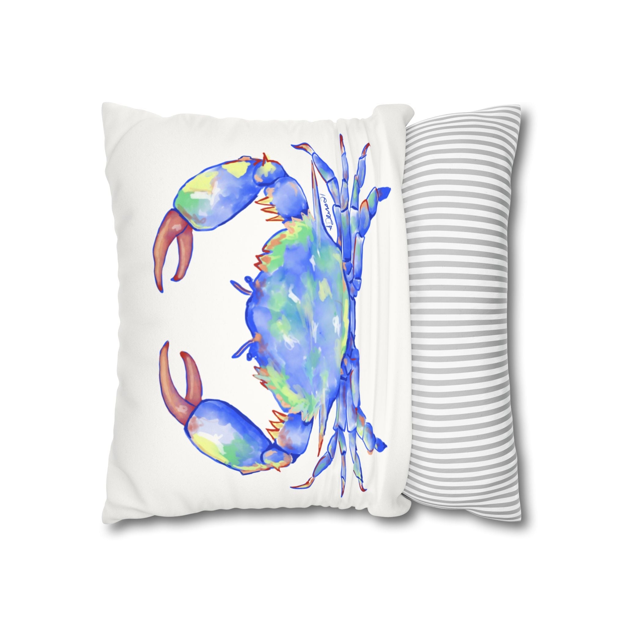 Blue Crab Faux Suede Square Pillow Case - Blue Cava