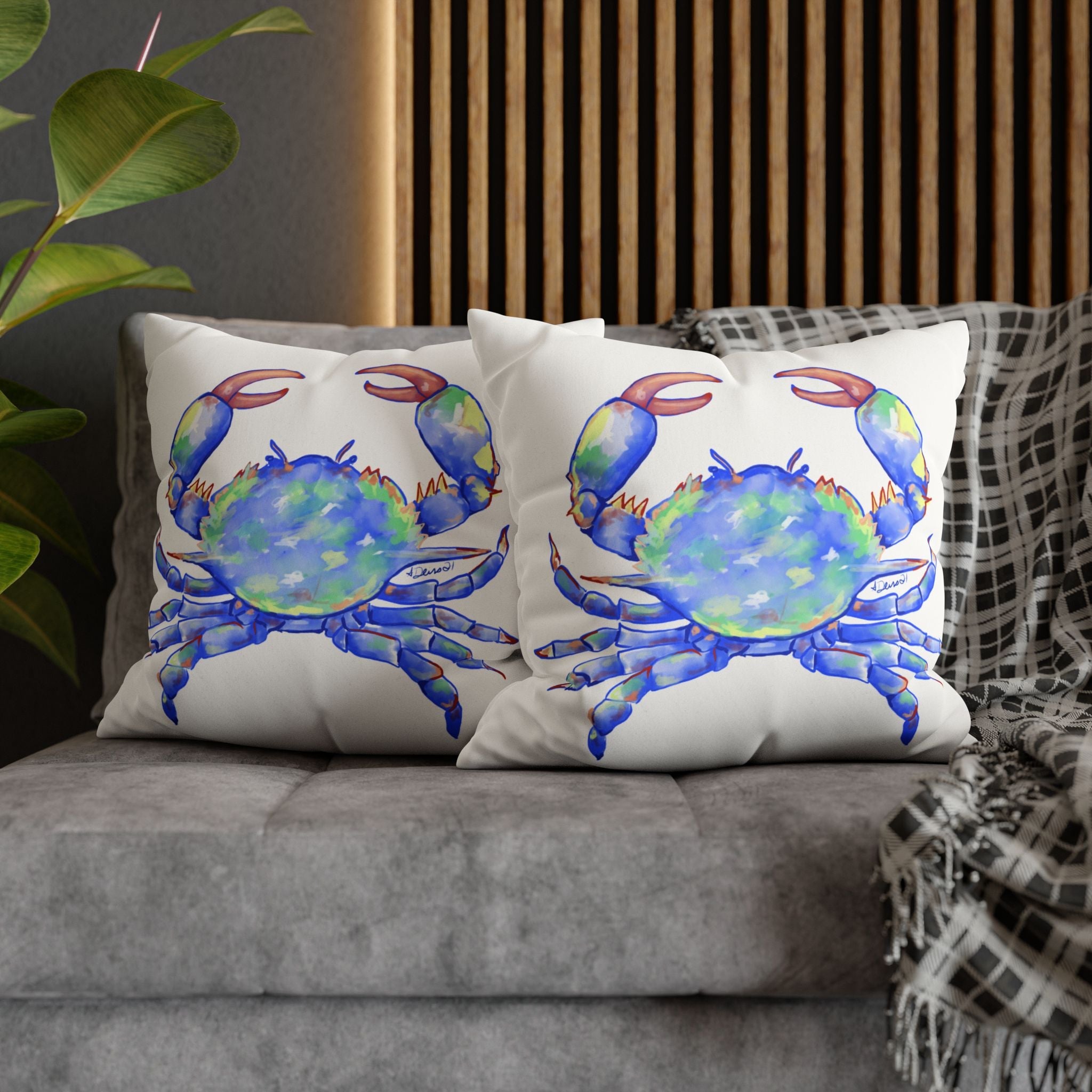 Blue Crab Faux Suede Square Pillow Case - Blue Cava