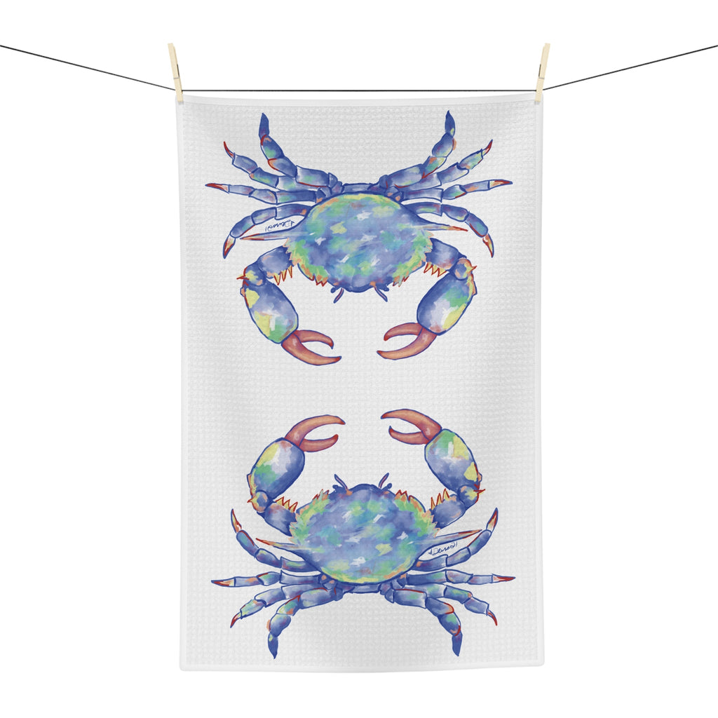 Blue Crab Microfiber Waffle Kitchen Towel - Blue Cava