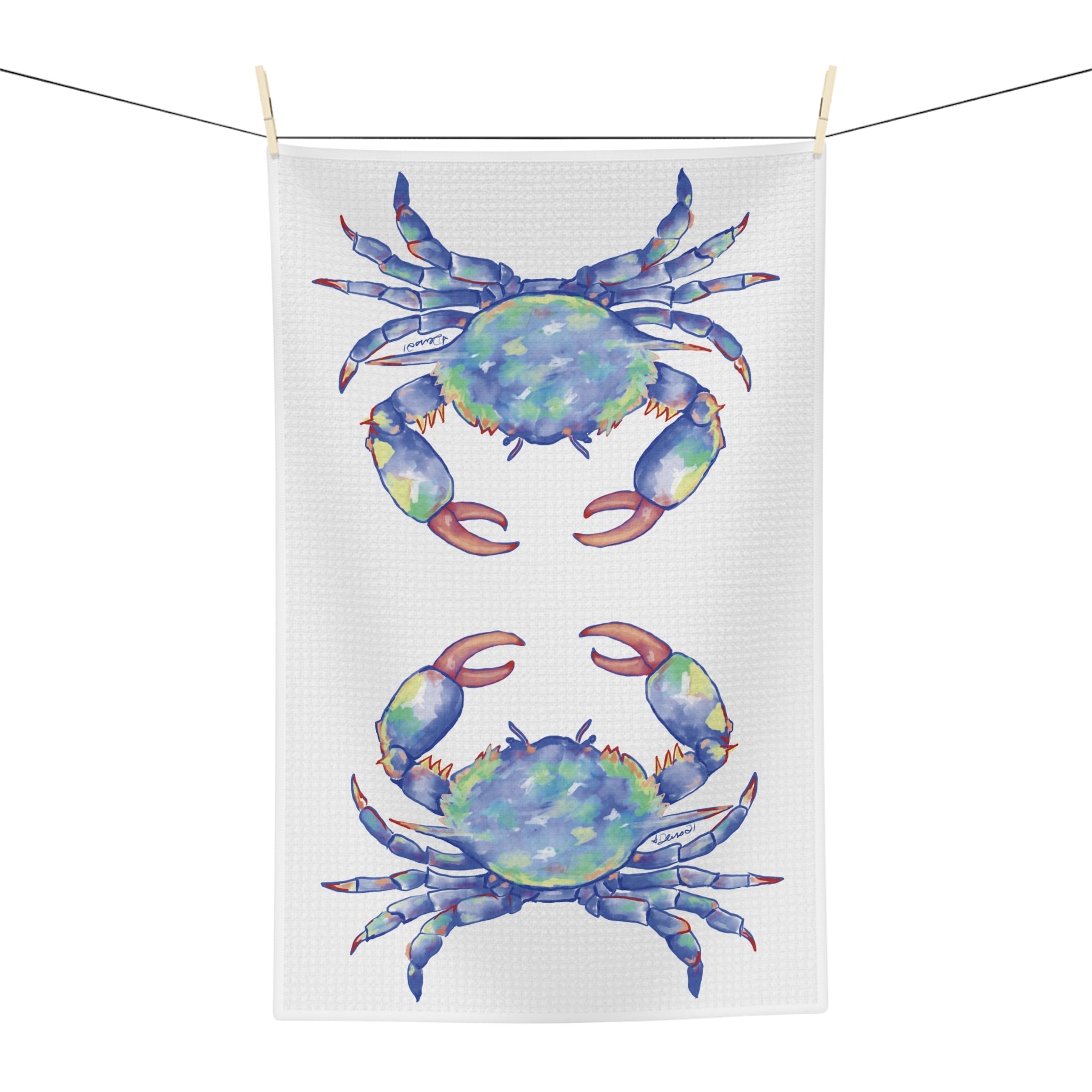 Blue Crab Microfiber Waffle Kitchen Towel - Blue Cava