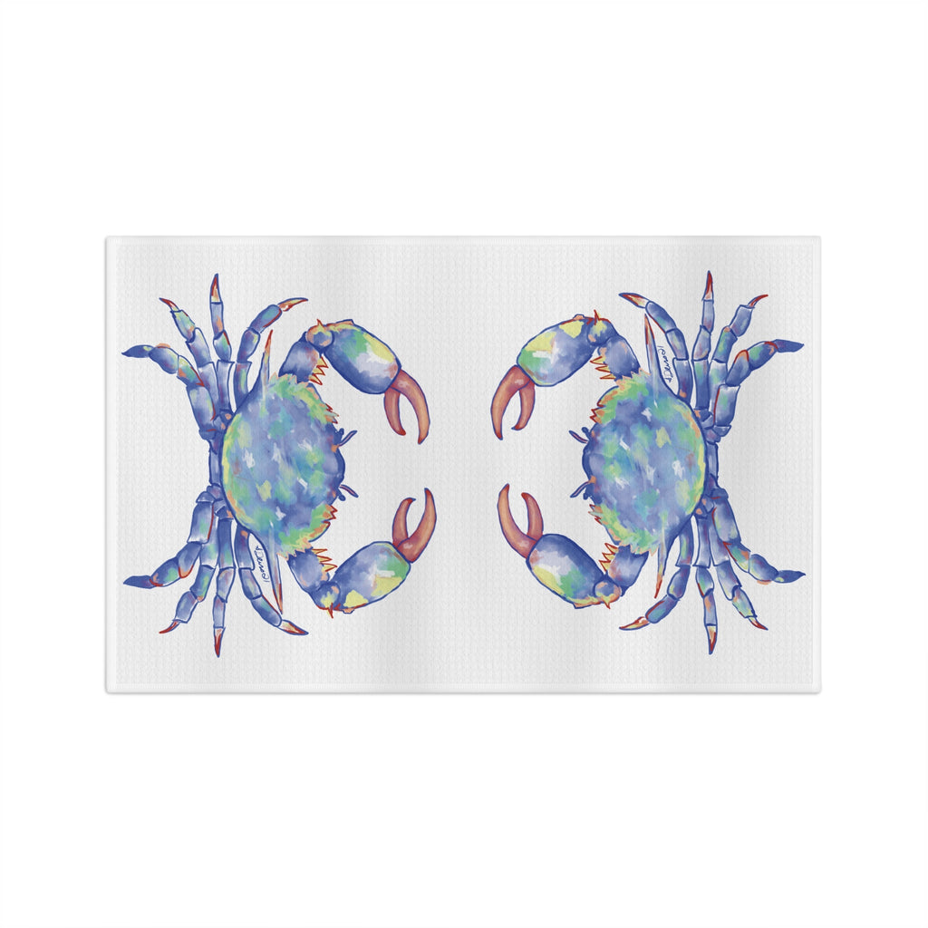 Blue Crab Microfiber Waffle Kitchen Towel - Blue Cava