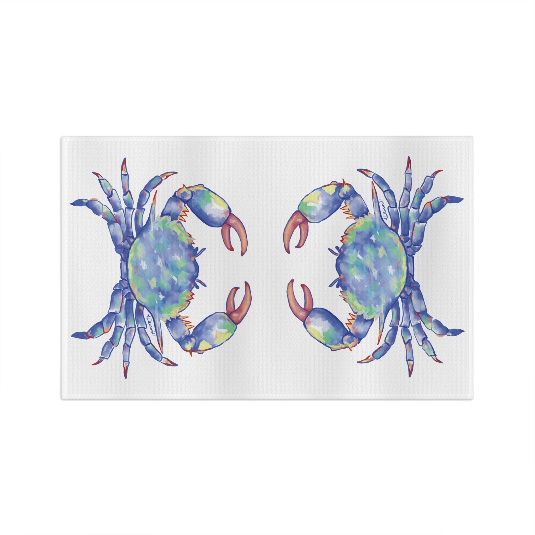 Blue Crab Microfiber Waffle Kitchen Towel - Blue Cava