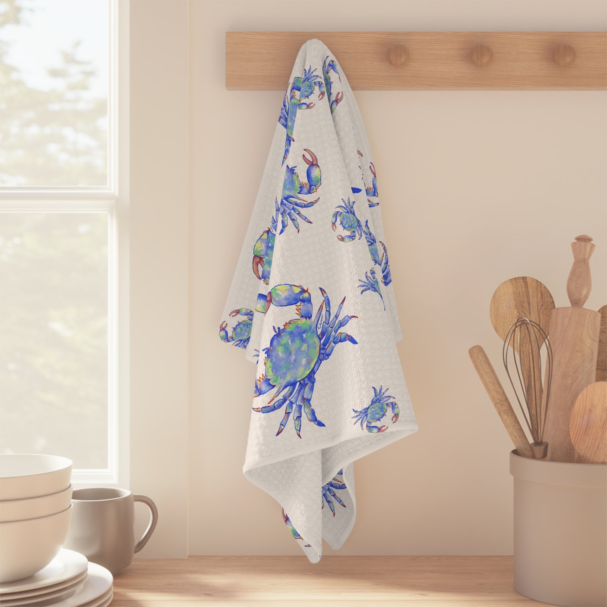 Blue Crabs Microfiber Waffle Kitchen Towel - Blue Cava