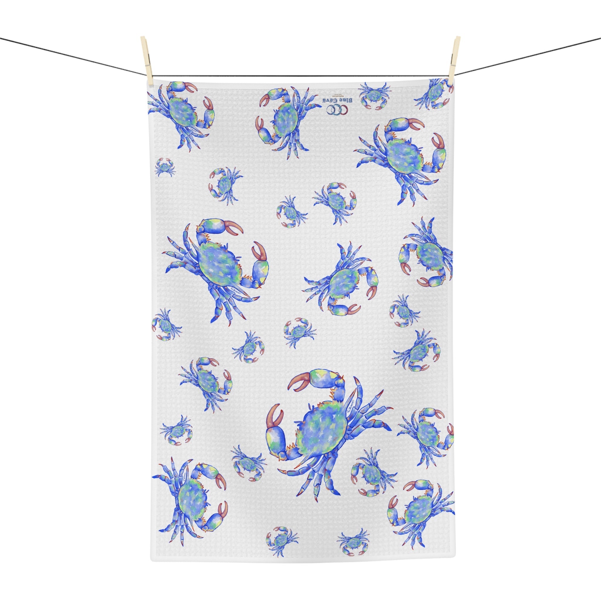 Blue Crabs Microfiber Waffle Kitchen Towel - Blue Cava