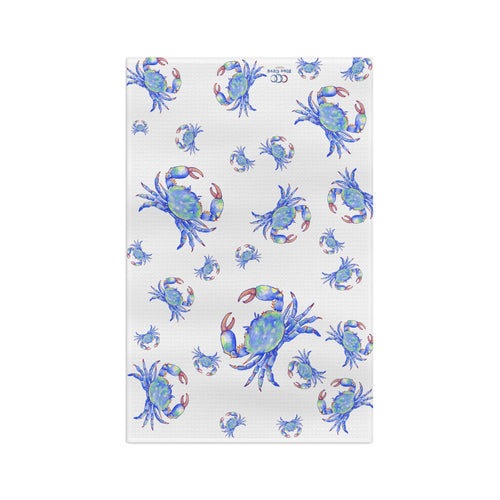 Blue Crabs Microfiber Waffle Kitchen Towel - Blue Cava