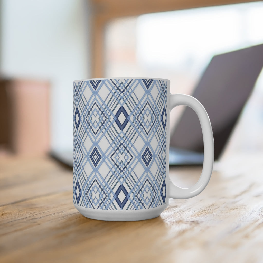 Blue Diamonds Geometric Ceramic Mug - Blue Cava