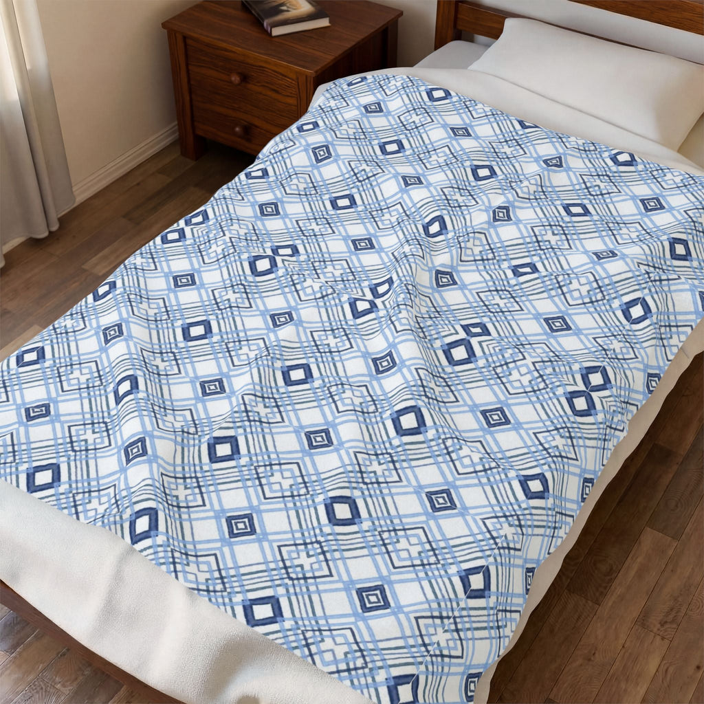 Blue Diamonds Geometric Velveteen Plush Blanket - Blue Cava