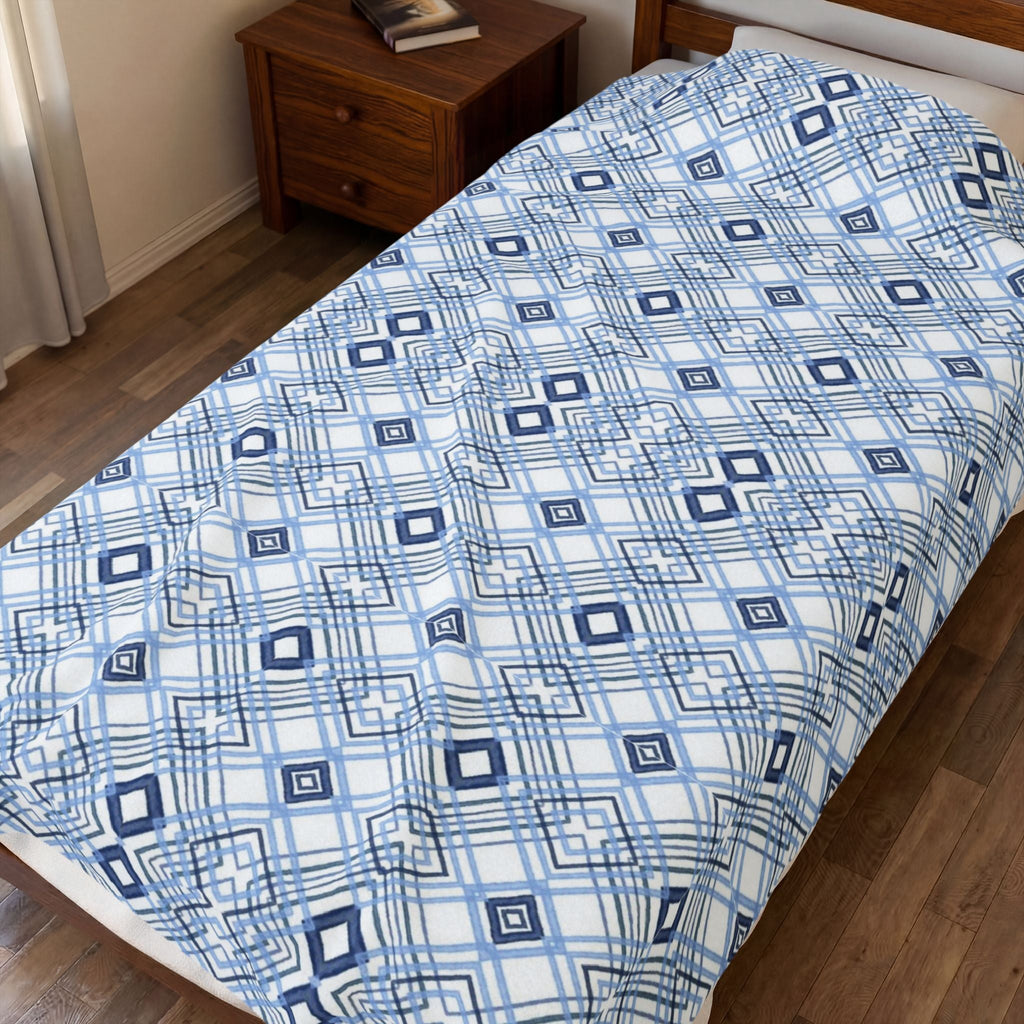 Blue Diamonds Geometric Velveteen Plush Blanket - Blue Cava