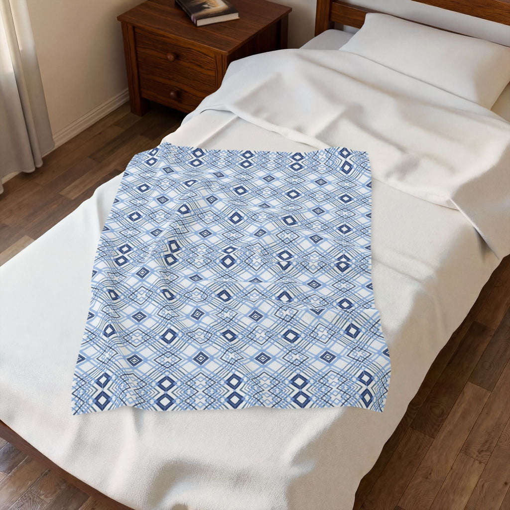 Blue Diamonds Geometric Velveteen Plush Blanket - Blue Cava