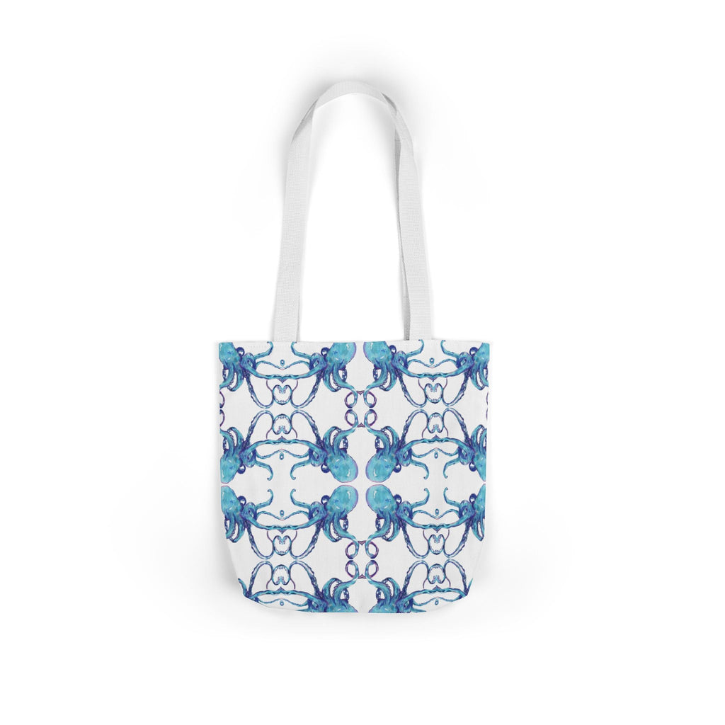 Blue Octopus Canvas Tote Bag with Color Straps, Eco - Friendly Tote - Blue Cava