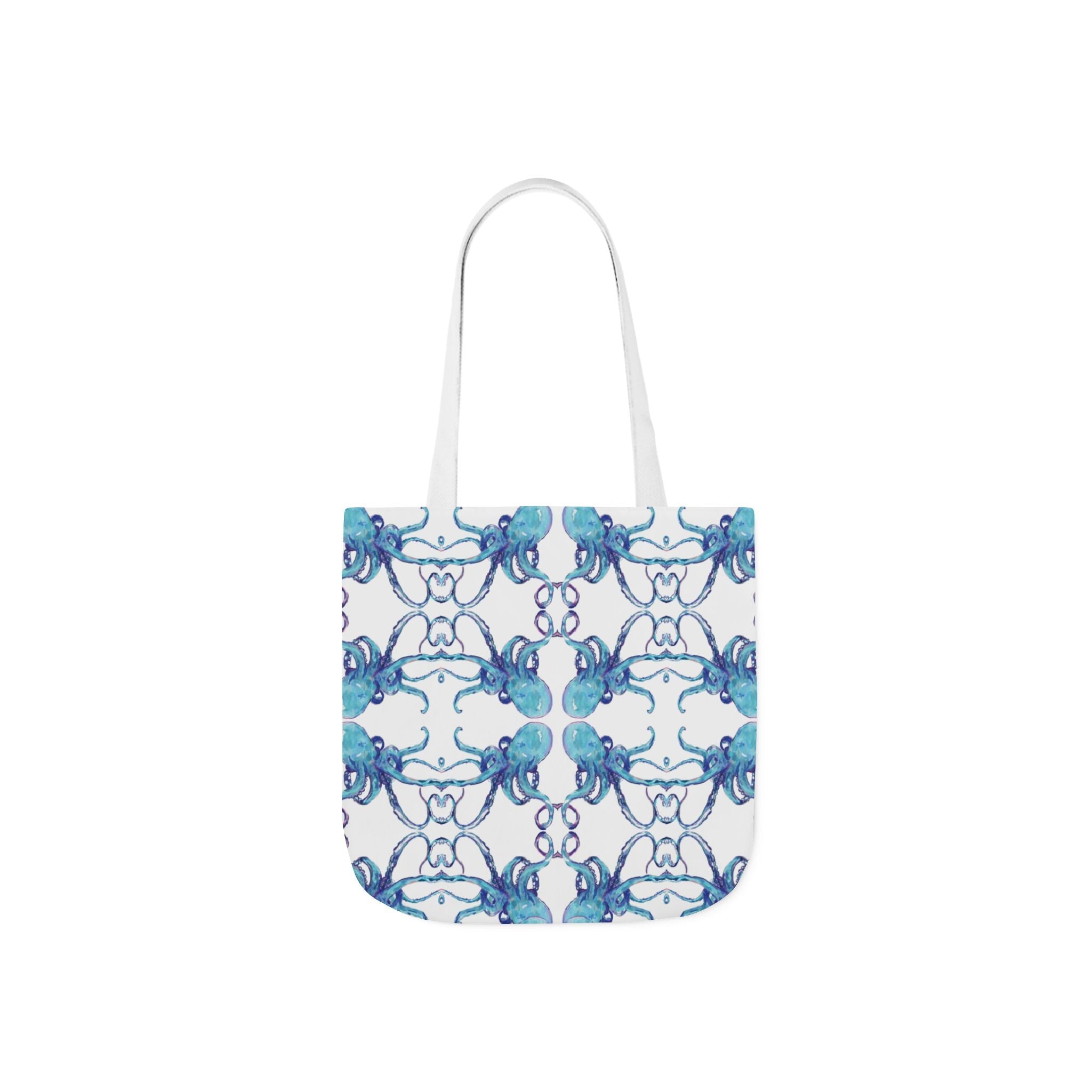 Blue Octopus Canvas Tote Bag with Color Straps, Eco - Friendly Tote - Blue Cava