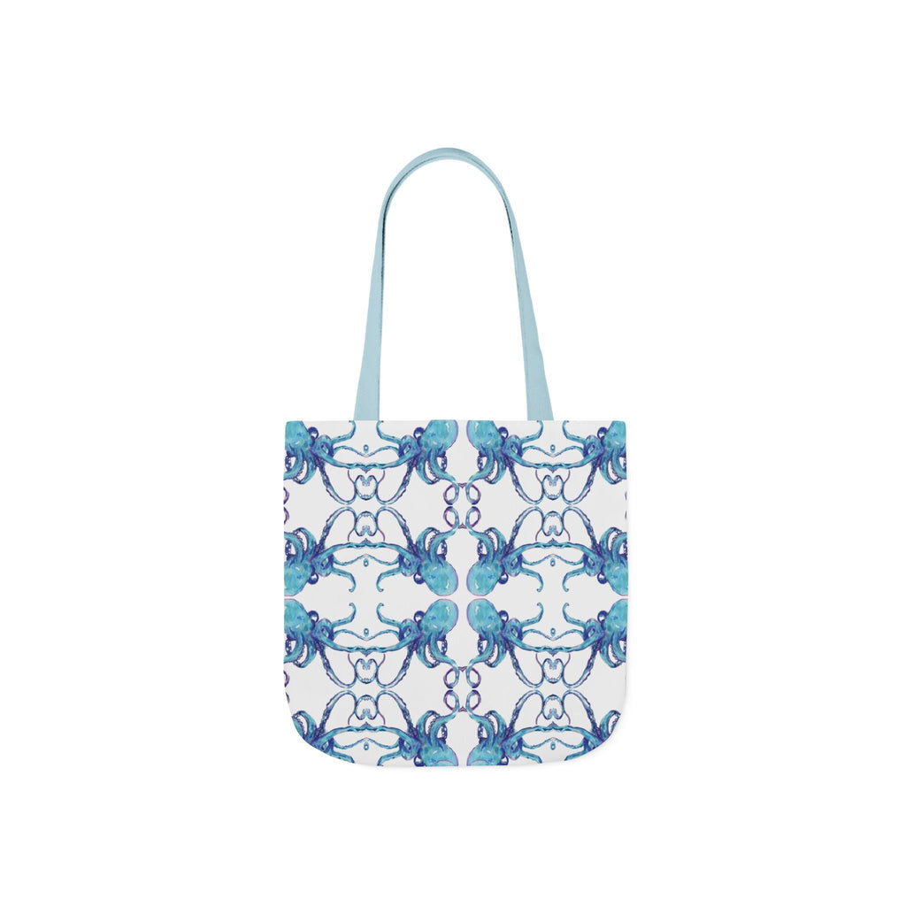 Blue Octopus Canvas Tote Bag with Color Straps, Eco - Friendly Tote - Blue Cava