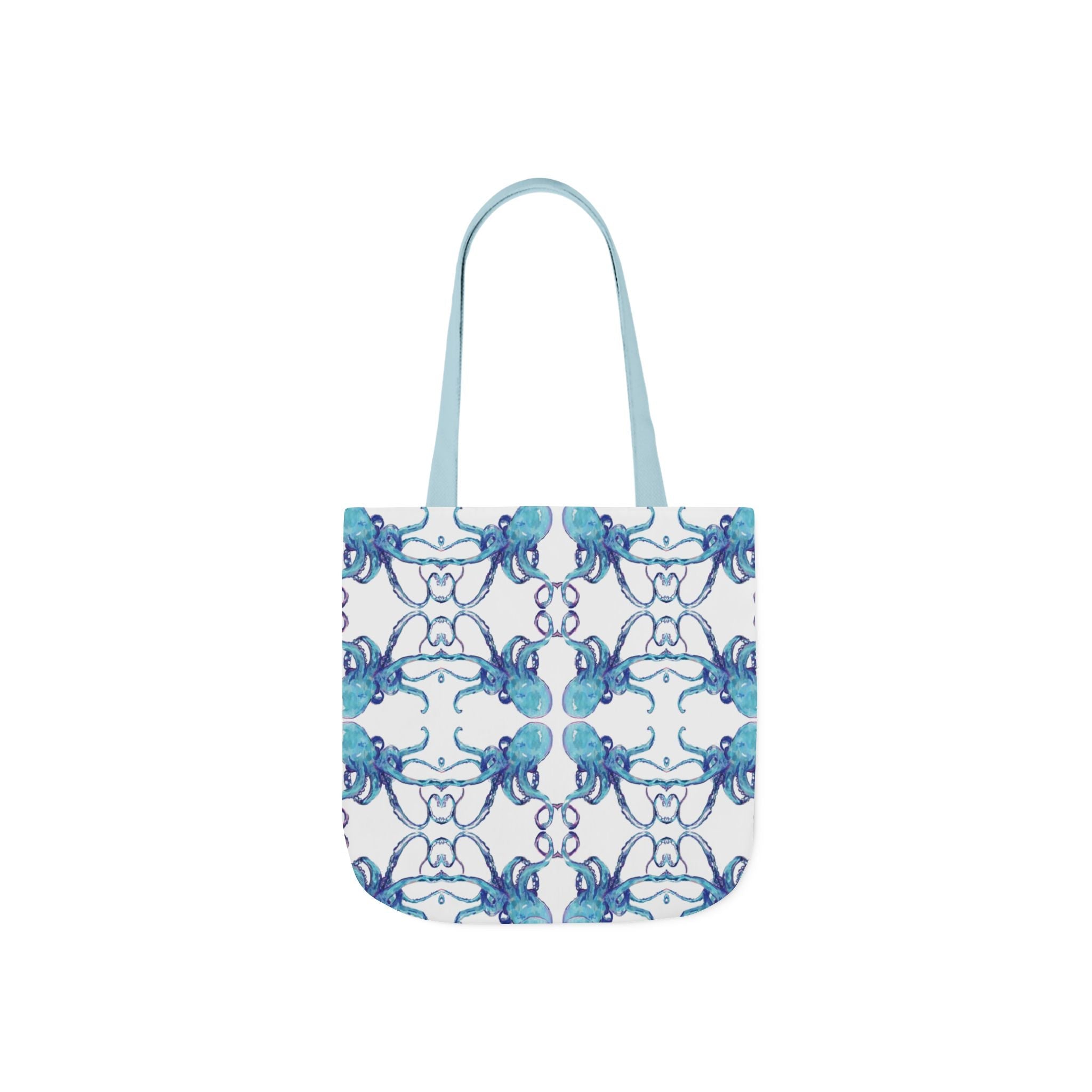 Blue Octopus Canvas Tote Bag with Color Straps, Eco - Friendly Tote - Blue Cava
