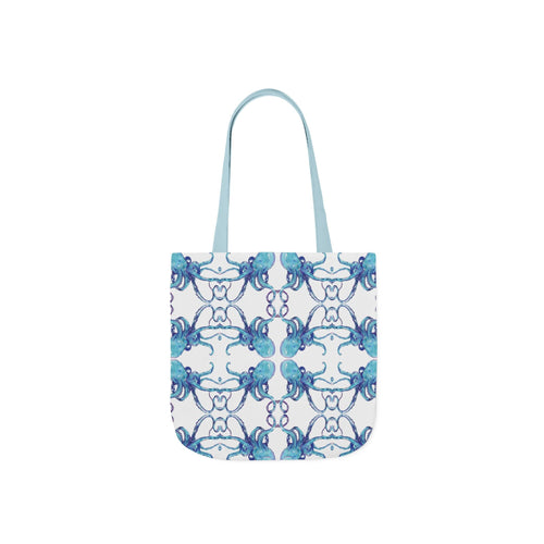 Blue Octopus Canvas Tote Bag with Color Straps, Eco - Friendly Tote - Blue Cava